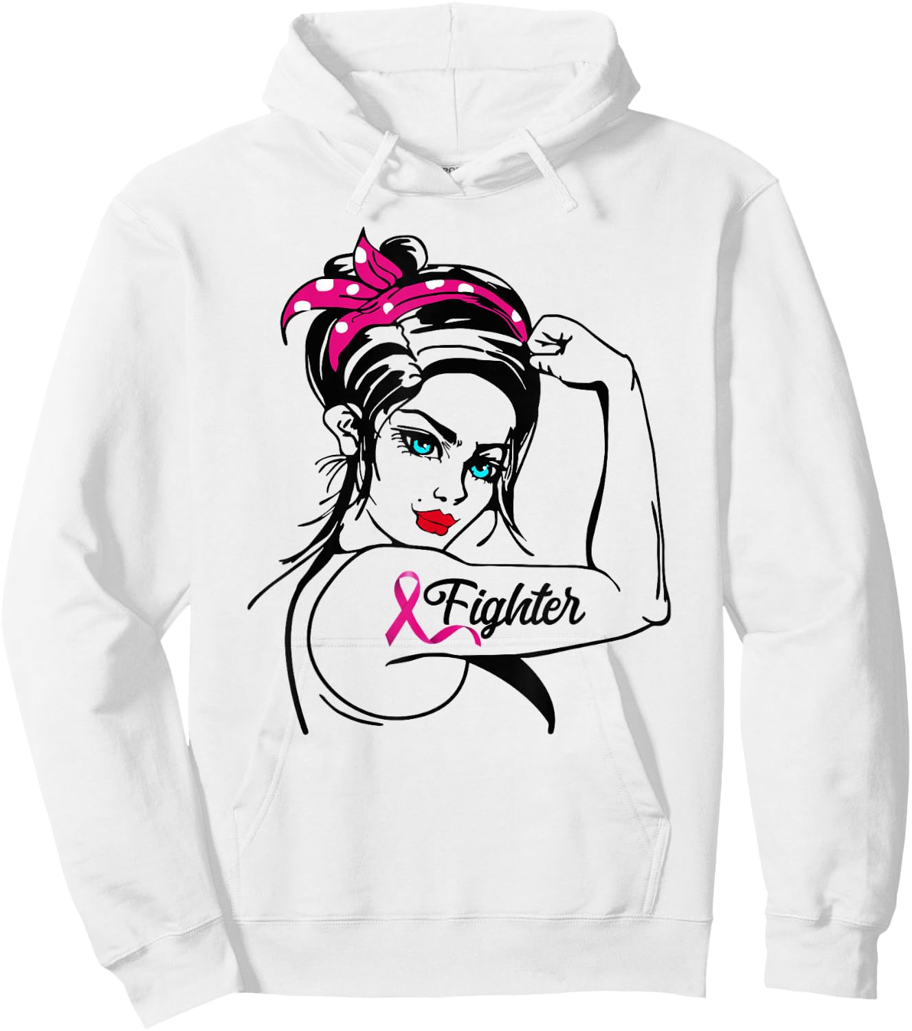 Fighter Rosie The Riveter Breast Cancer Awareness Hoodie - Hoodie | White