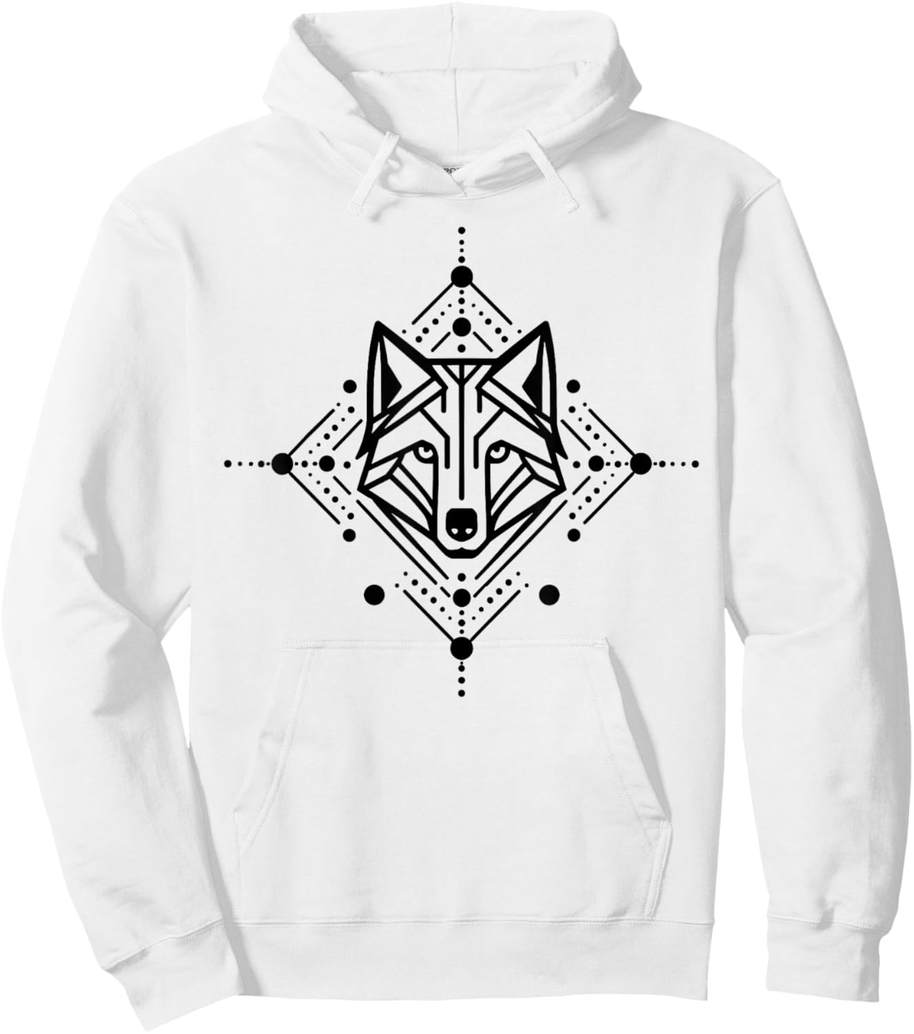 Minimal Line and Shape Black Design of A Wolf Geometric Hoodie - Hoodie | White
