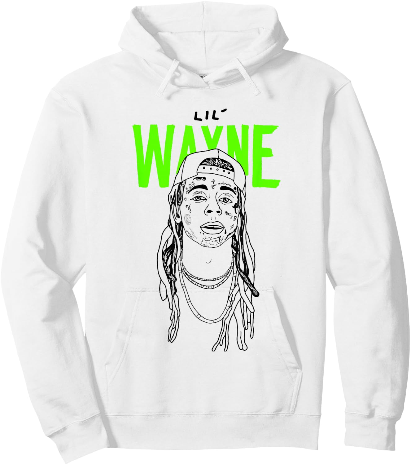 Lil Wayne Illustrated Face Logo Small Hoodie - Hoodie | White
