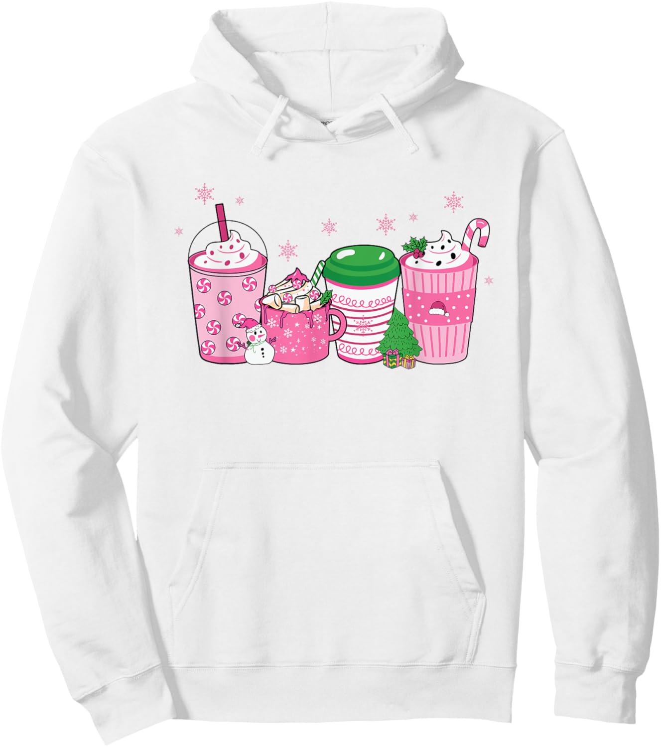 Pink Christmas Peppermint Drinks Hoodie - Hoodie | White