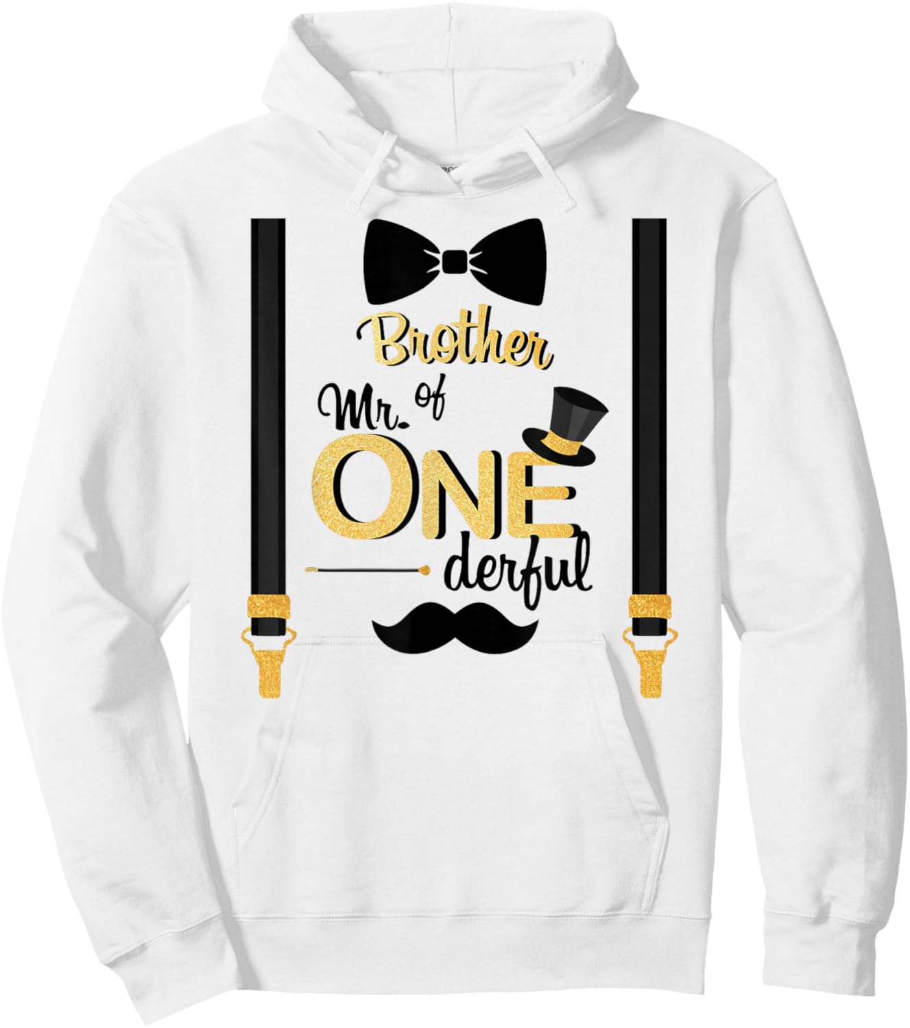 Brother Of Mr One-derful Party Gold-Black Boy 1st Birthday Hoodie - Hoodie | White