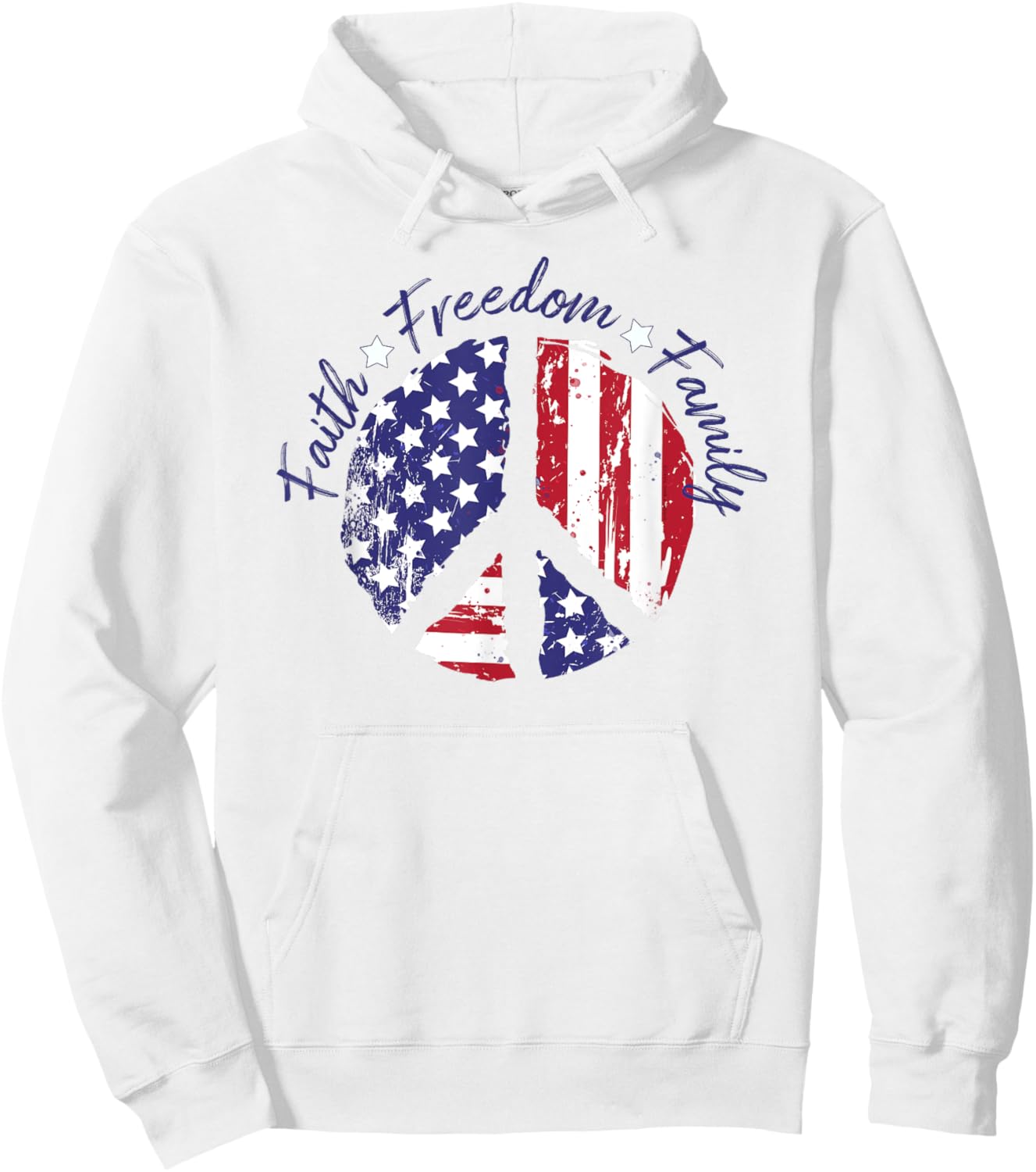 Patriotic Peace Sign USA Flag Faith Freedom Family Hoodie - Hoodie | White