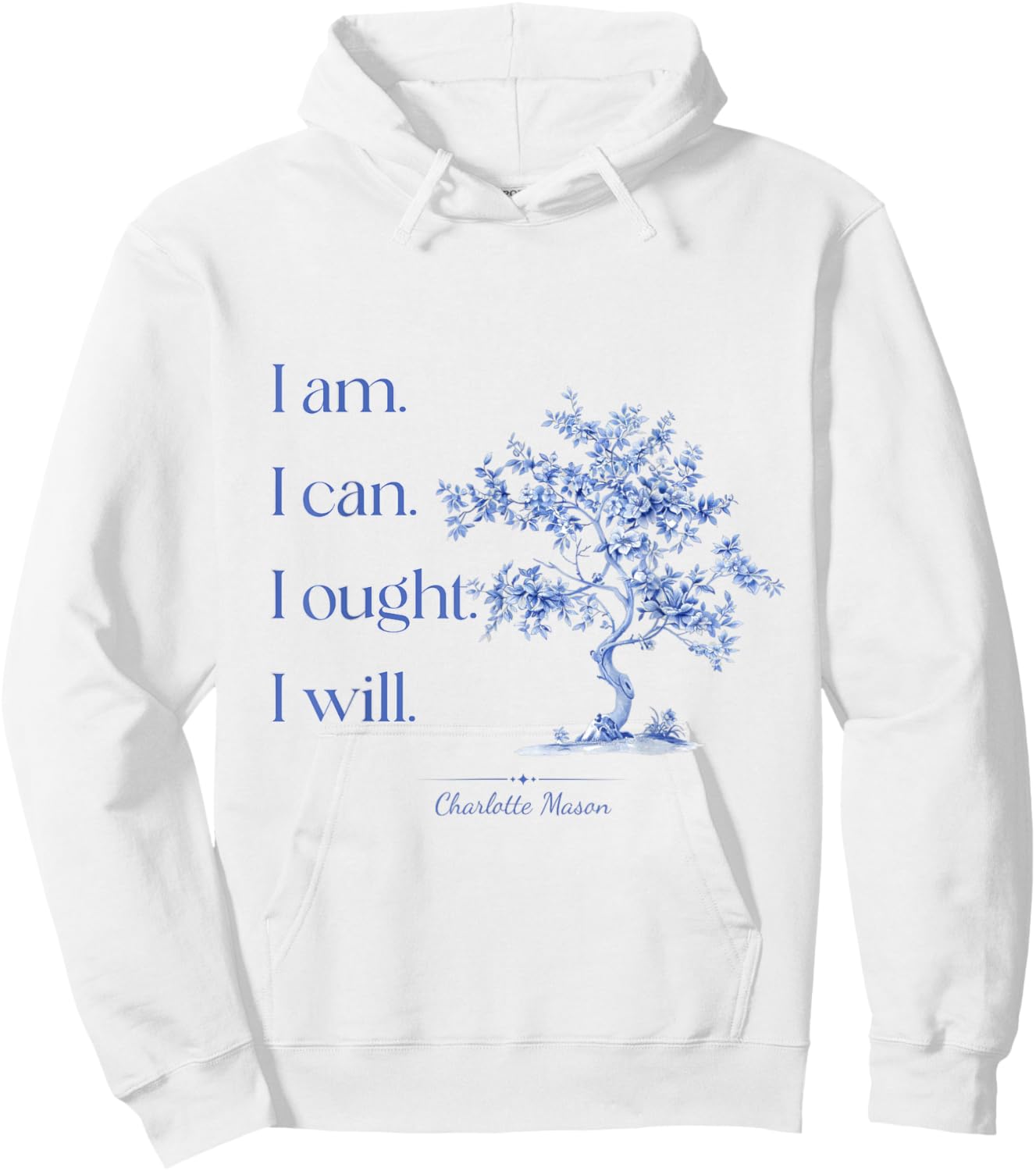 Charlotte Mason Home School Blue Toile Tree Design Hoodie - Hoodie | White