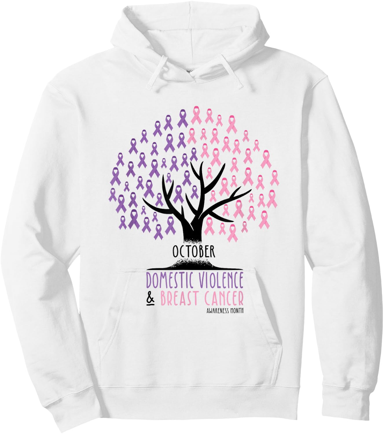 Ribbon Tree, Breast Cancer and Domestic Violence Awareness Hoodie - Hoodie | White