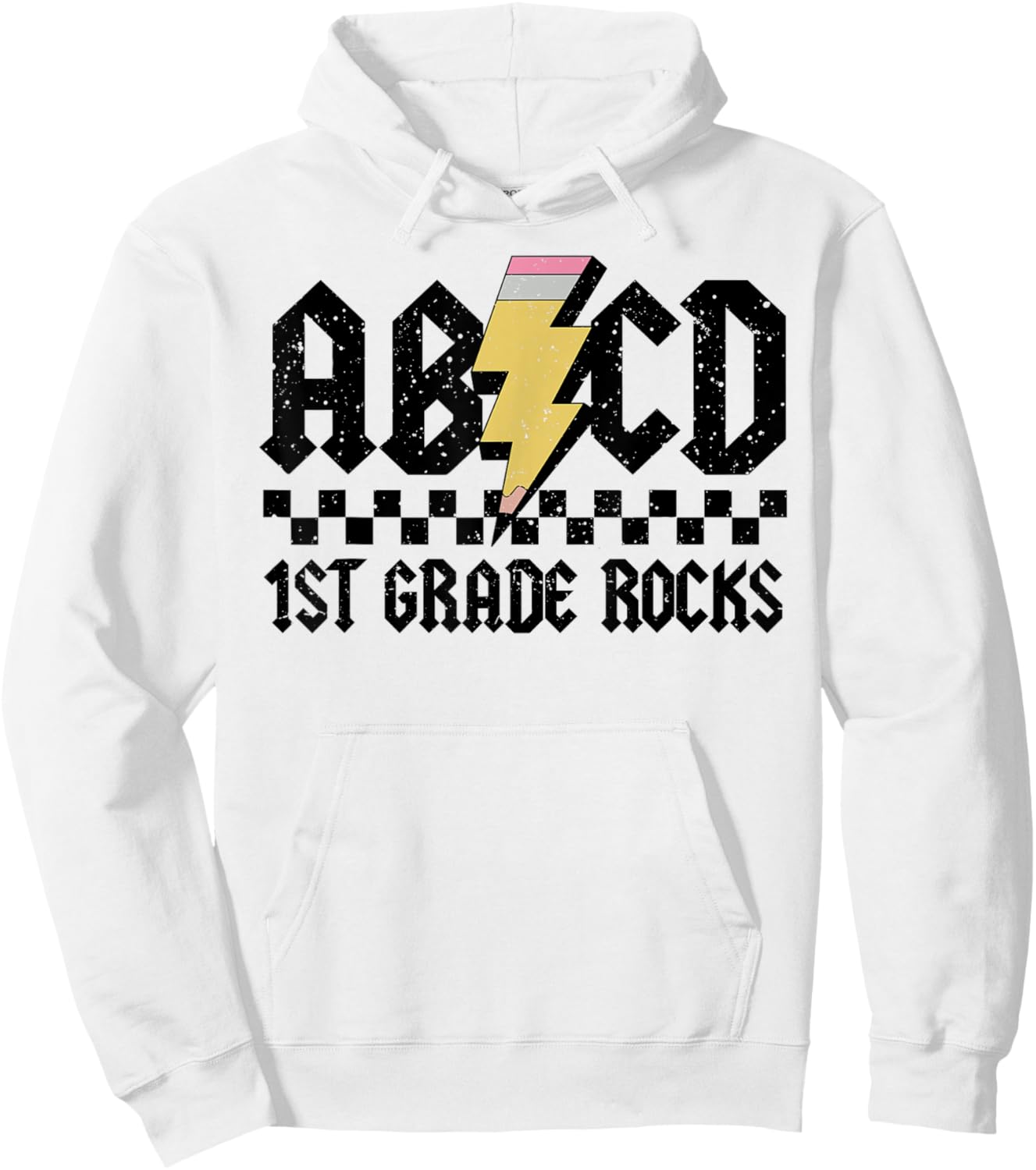 1st Grade Rock and Roll Letters ABCD Alphabet Back To School Hoodie - Hoodie | White
