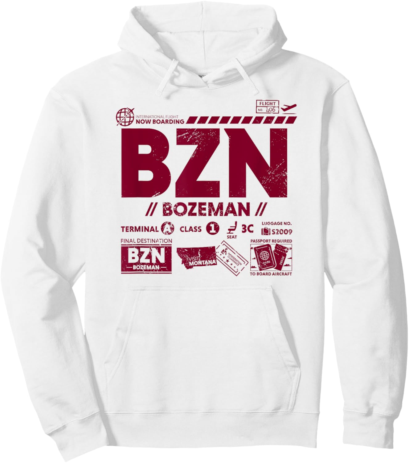 Vintage Bozeman BZN Airport Code Travel Day Retro Tag MT Hoodie - Hoodie | White