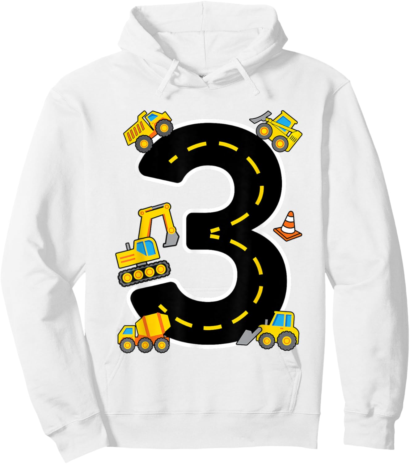 I'm 3 Construction Theme 3rd Birthday Party Boys Excavator Hoodie - Hoodie | White