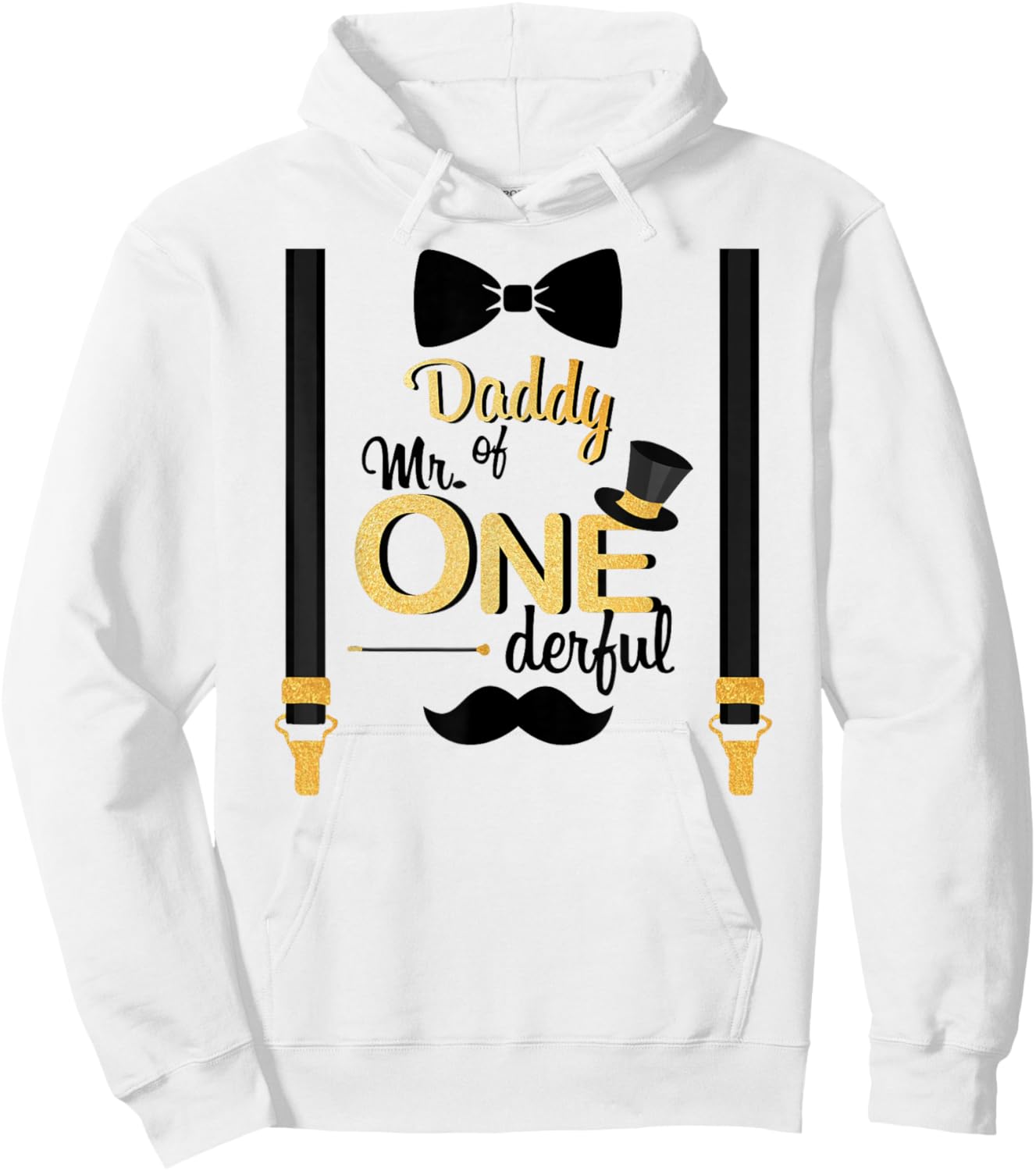 Daddy Of Mr One-derful Party Gold-Black Dad Boy 1st Birthday Hoodie - Hoodie | White