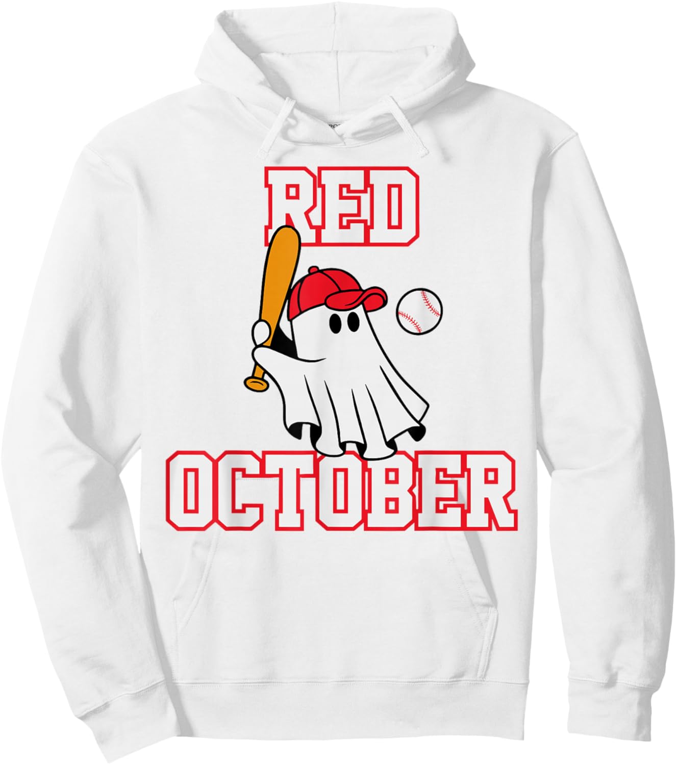 Red October Halloween Ghost Playing Baseball Sport Women Men Hoodie - Hoodie | White