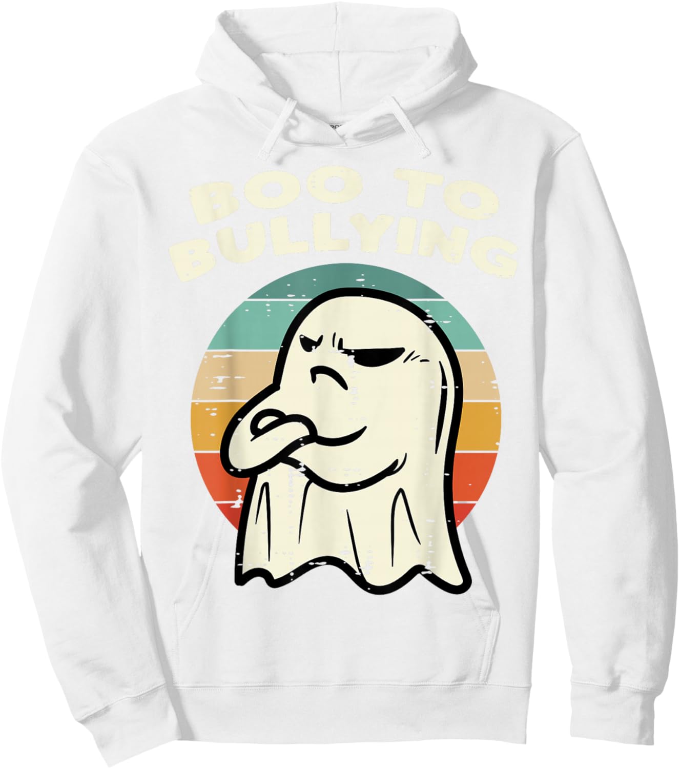Boo To Bullying Retro Orange Unity Day Halloween Ghost Kids Hoodie - Hoodie | White