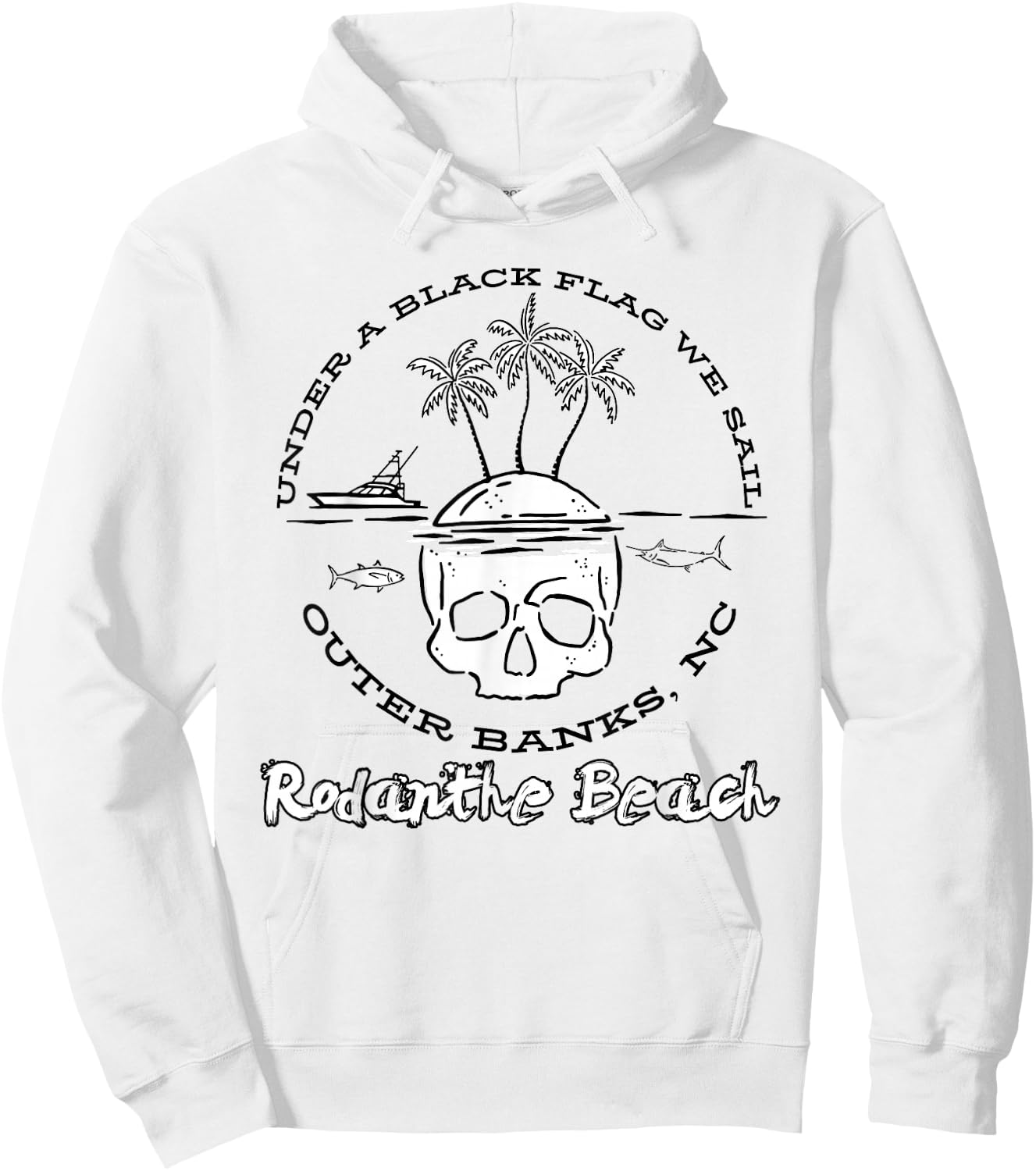 Rodanthe Beach Outer Banks Black Flag Pirate Hoodie - Hoodie | White