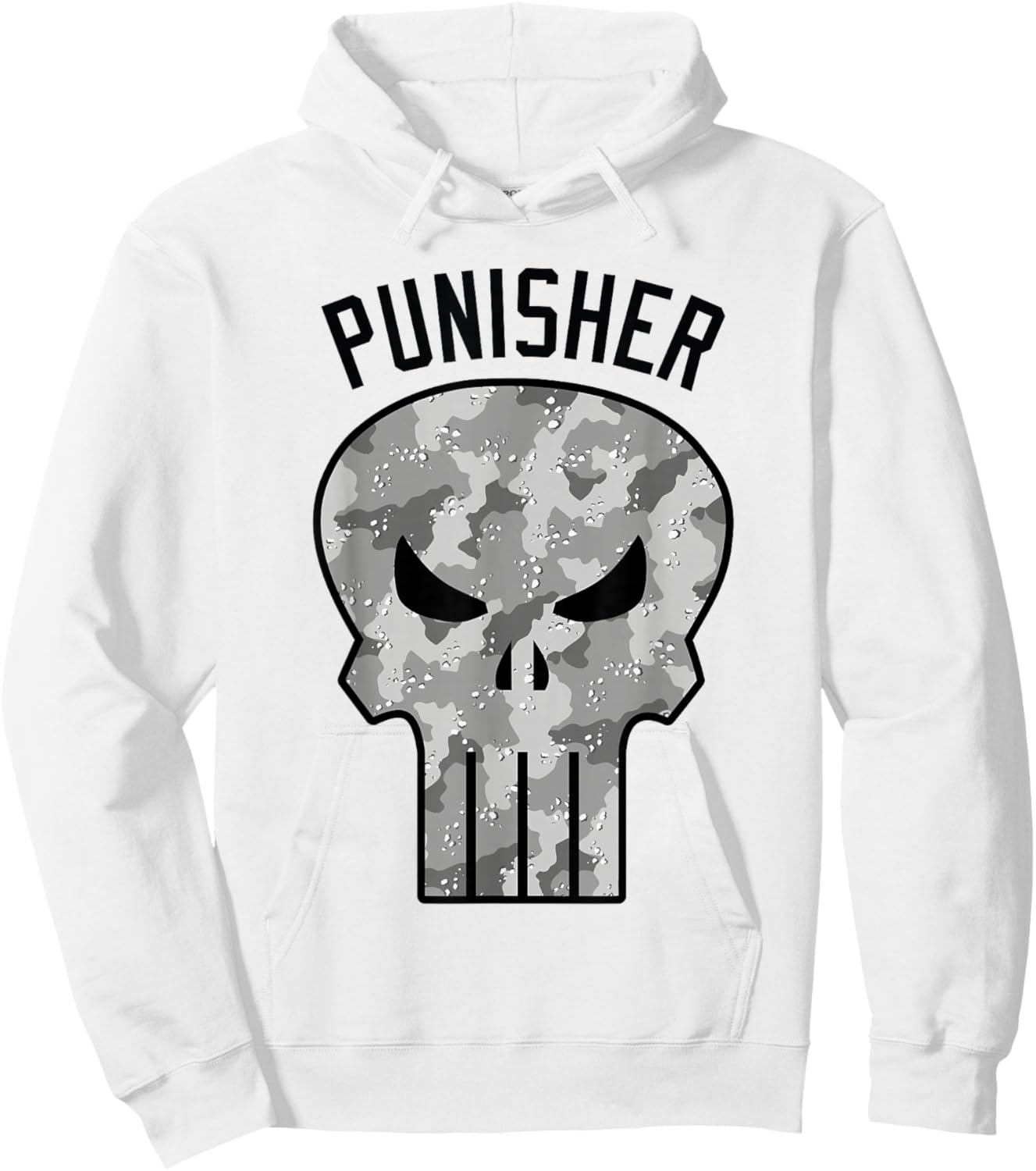 Marvel Punisher Grayscale Army Camouflage Skull Logo Hoodie - Hoodie | White