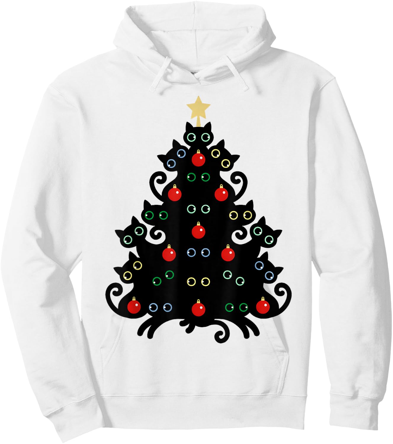 Cat Christmas Tree X-Mas Holiday Kitten Funny Black Cats Men Women Kids Hoodie - Hoodie | White