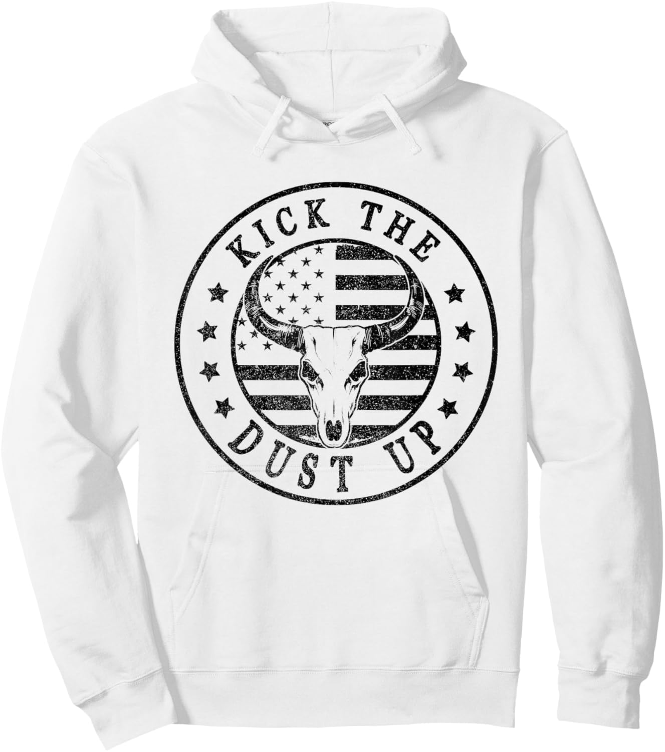 Kick The Dust Up Vintage Western Country Bull Skull USA Flag Men Hoodie - Hoodie | White