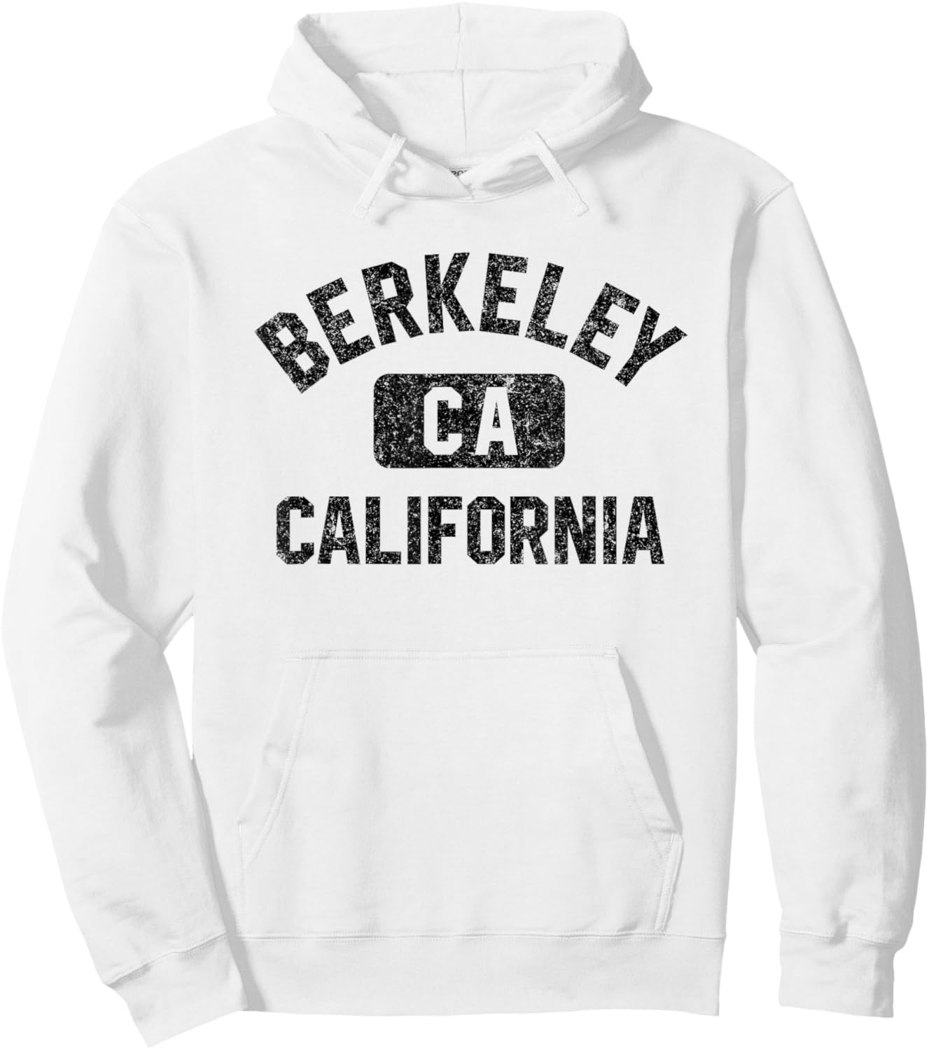 Berkeley California Gym Style Yellow w Distress Black Print Hoodie - Hoodie | White