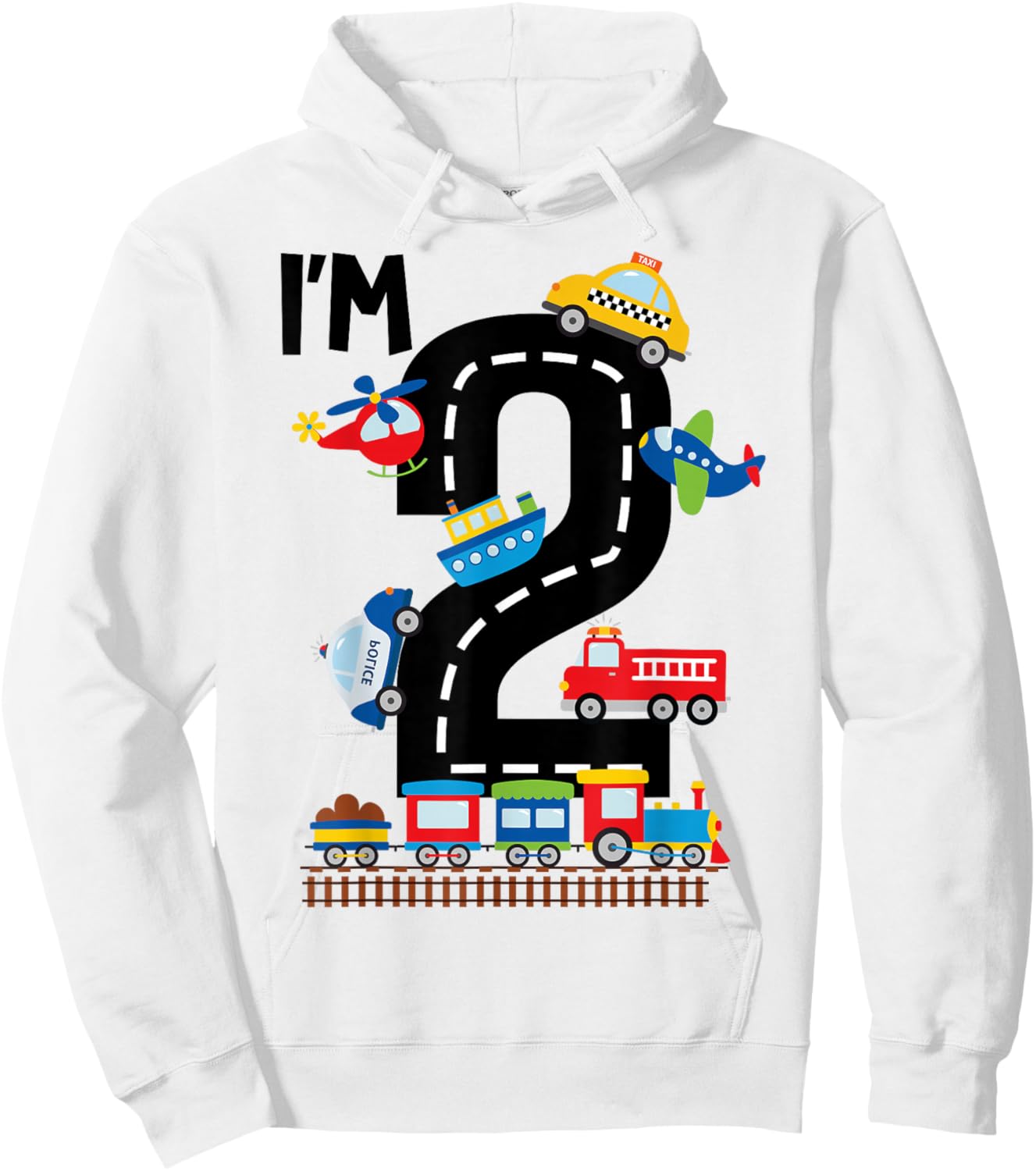 I'm 2 Years Old Birthday Boys Kids Transportation Vehicles Hoodie - Hoodie | White
