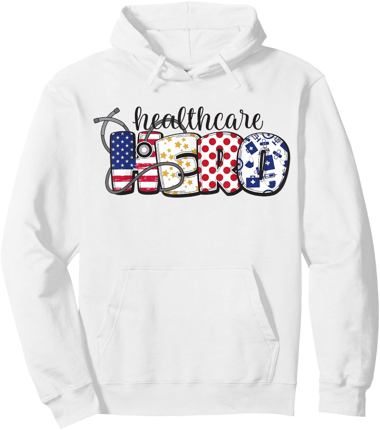 Healthcare Hero Shirt for Nurse Doctor Medical American Flag Hoodie - Hoodie | White