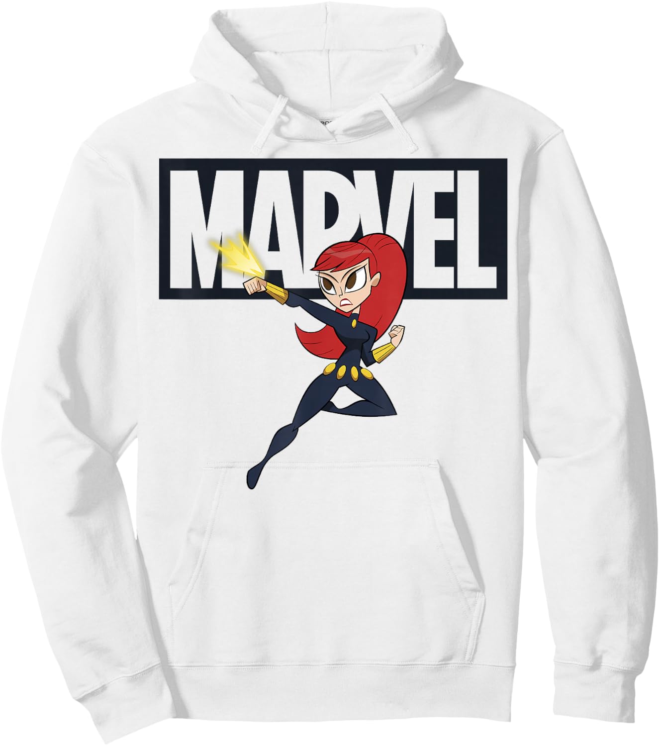 Marvel Black Widow Chibi Action Pose Logo Outline Hoodie - Hoodie | White