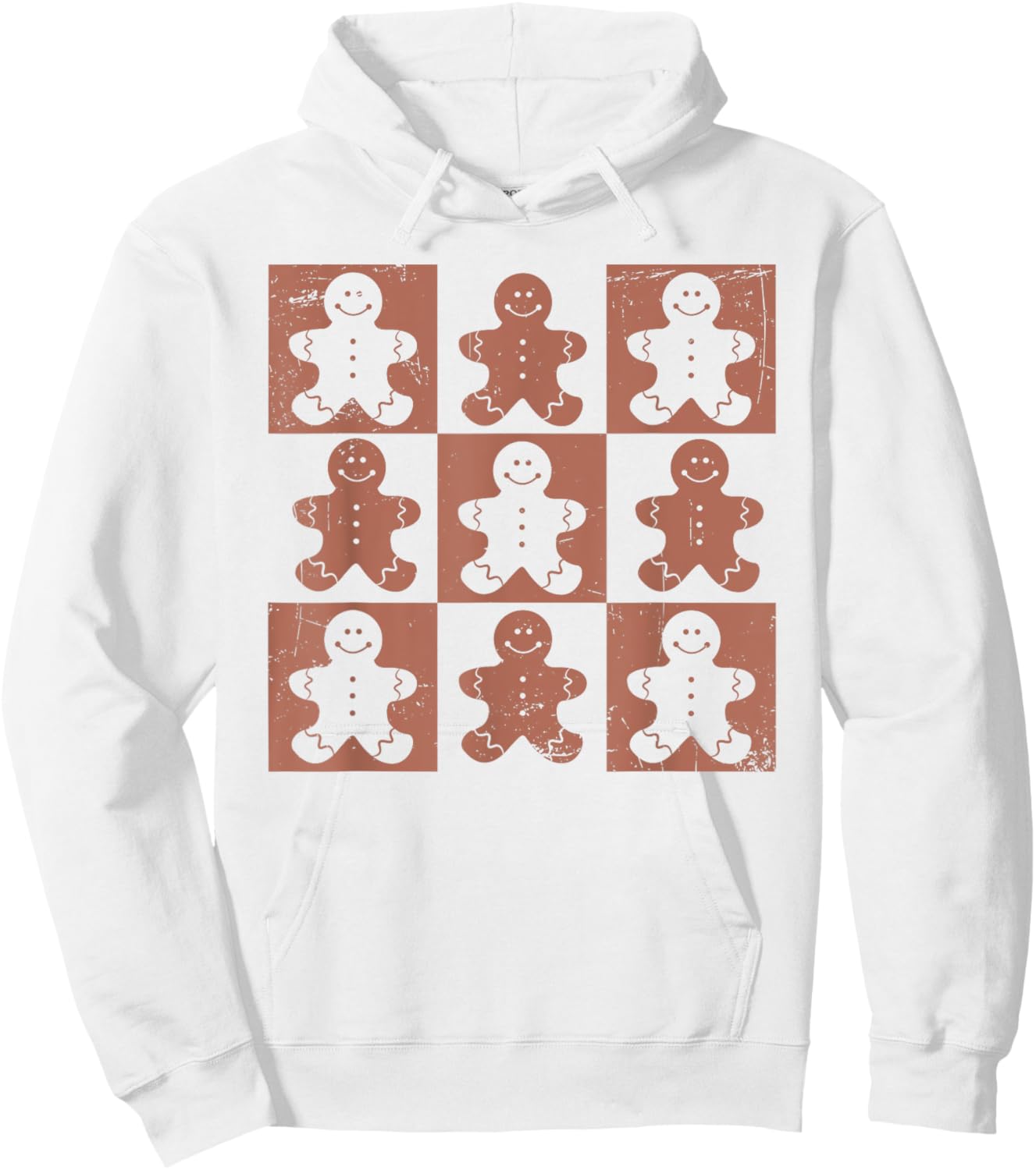 Vintage Christmas Gifts Women Men Gingerbread Retro Checkered Gingerbread Man Distressed Christmas Pajamas Hoodie - Hoodie | White