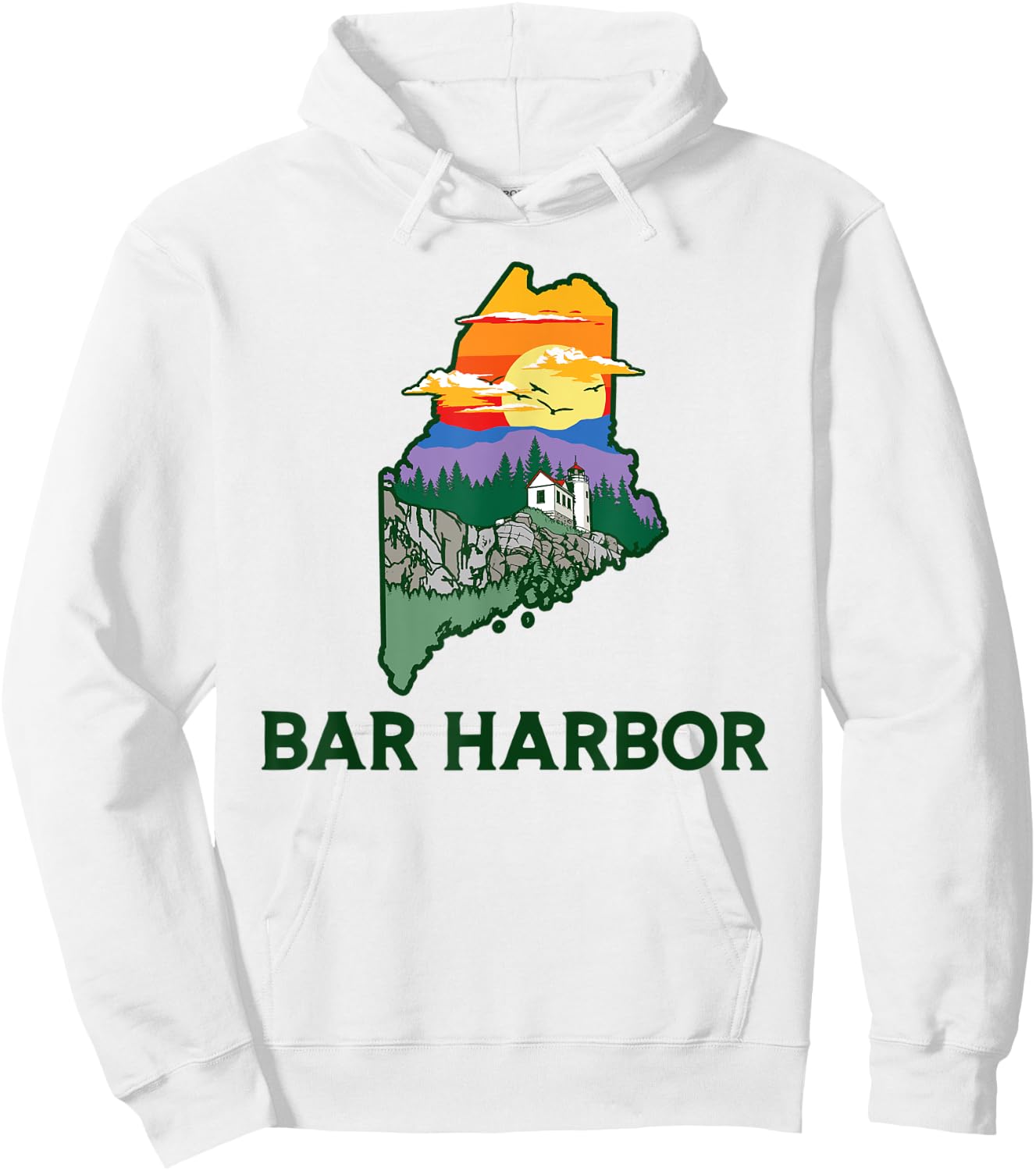 Retro Bar Harbor Maine Nature & Outside Illustrated Graphic Hoodie - Hoodie | White