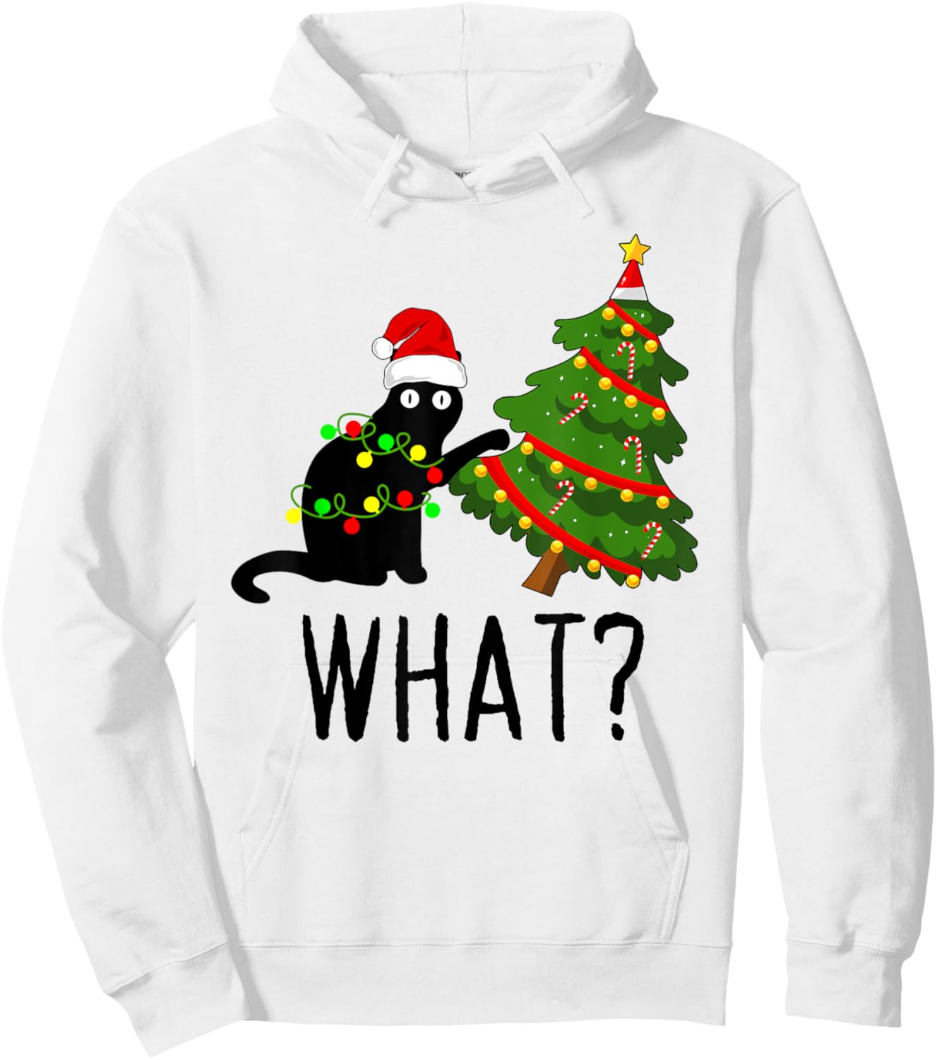 Black Cat Pushing Christmas Tree Over Cat What? Cat Shenanig Women Kids Hoodie - Hoodie | White