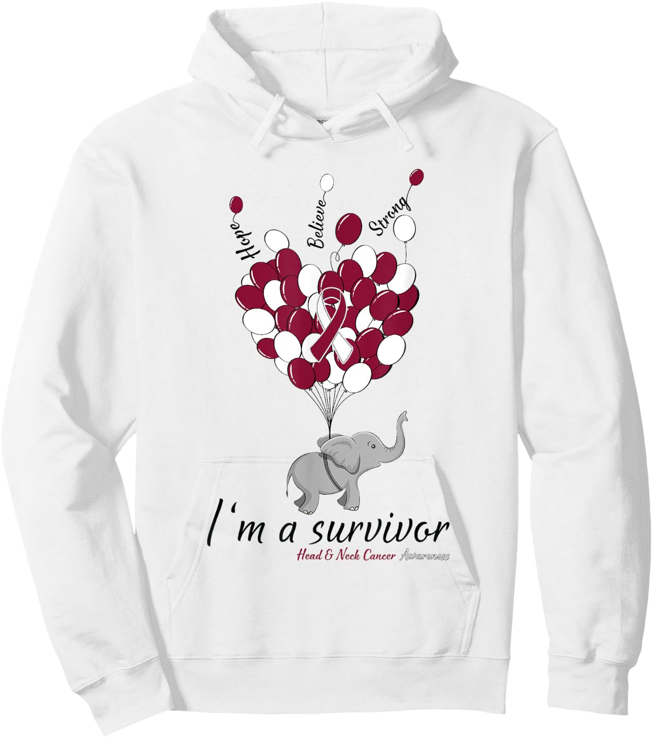 Elephant I'm a Survivor Heart Head & Neck Cancer Awareness Hoodie - Hoodie | White