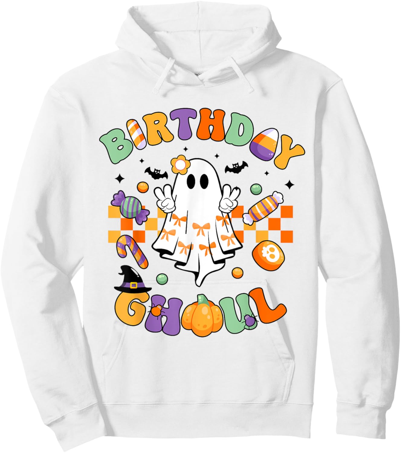 Birthday Ghoul Retro Groovy Boo Ghost Halloween Birthday Hoodie - Hoodie | White