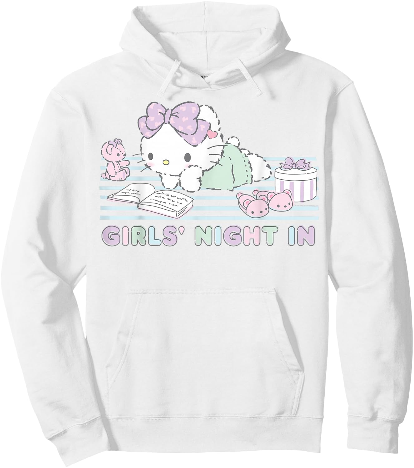 Hello Kitty Girls Night In Reading Short Sleeve Hoodie - Hoodie | White