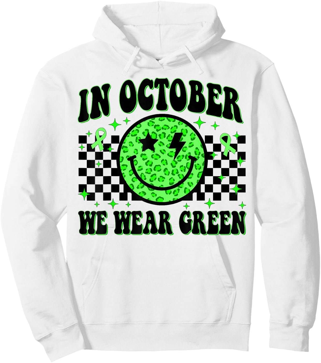In October We Wear Green Ribon Smile Face Dwarfism Awareness Hoodie - Hoodie | White