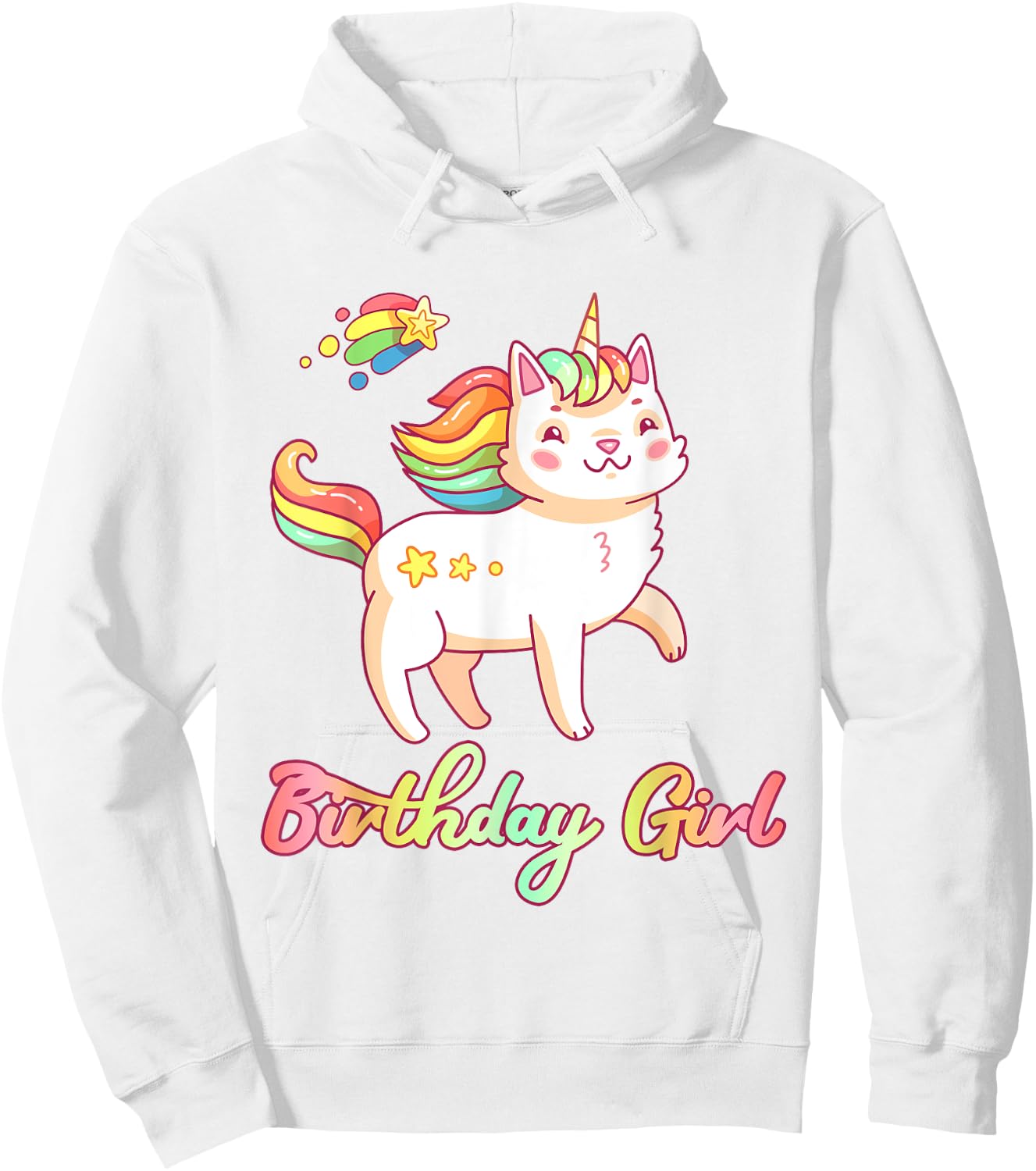 Birthday Girl Unicorn Caticorn Girls Shirt Birthday Party Hoodie - Hoodie | White