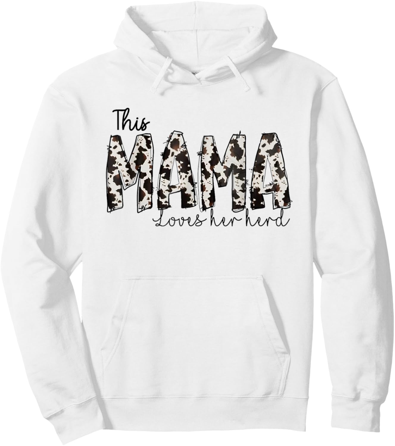 This Mama Loves Her Herd Mother's Day Cow Pattern Hoodie - Hoodie | White