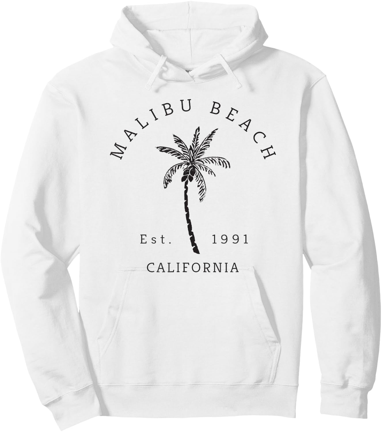 Retro Cool Malibu Beach California Novelty Art Palm Tree Hoodie - Hoodie | White