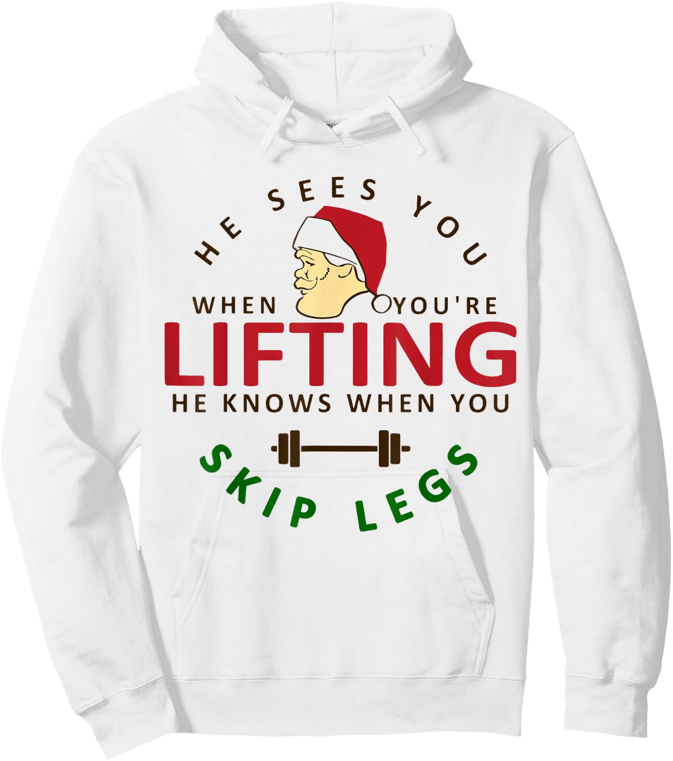 He Sees You When You're Lifting, Christmas Gym Bodybuilding Hoodie - Hoodie | White