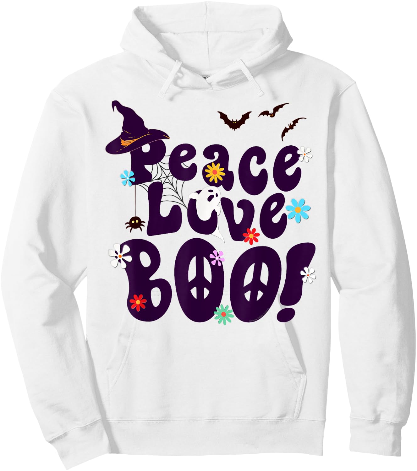 Groovy Halloween Peace Love BOO Retro Hippie Halloween Hoodie - Hoodie | White
