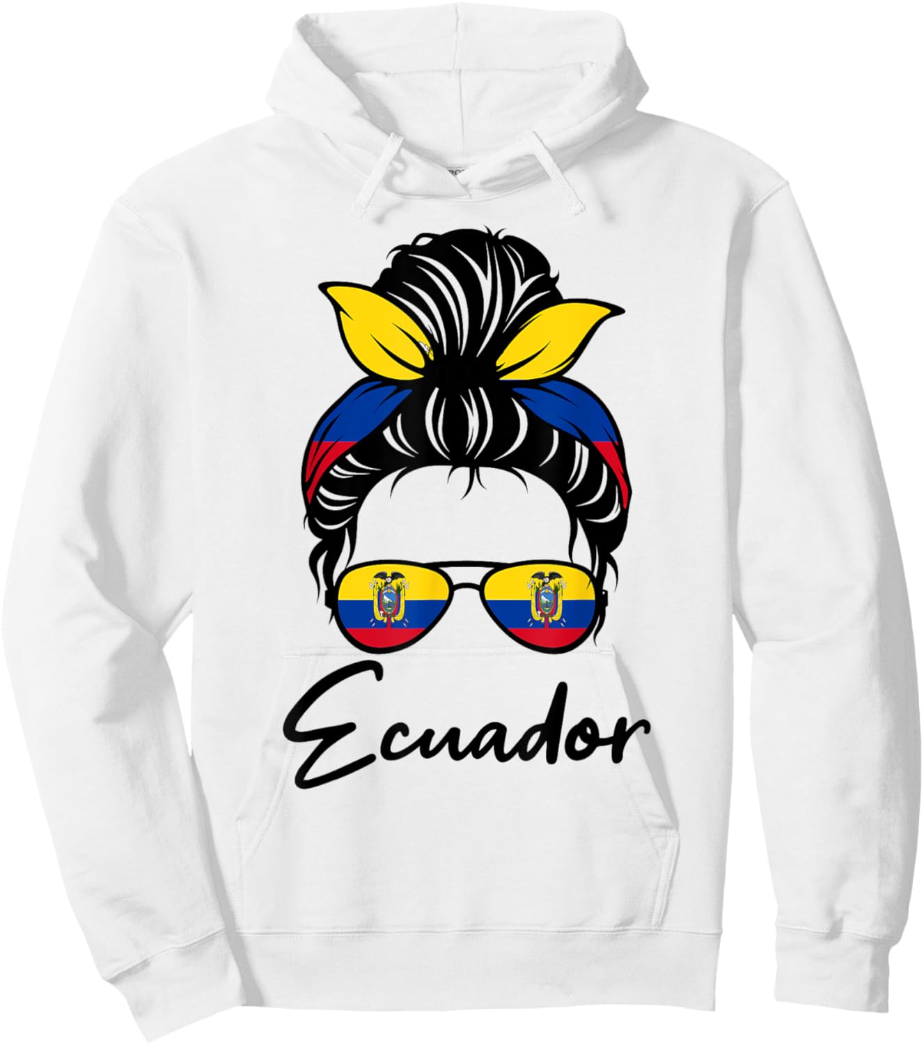 Ecuador Flag Messy Bun Patriotic Ecuadorian Wife Mom Girl Hoodie - Hoodie | White