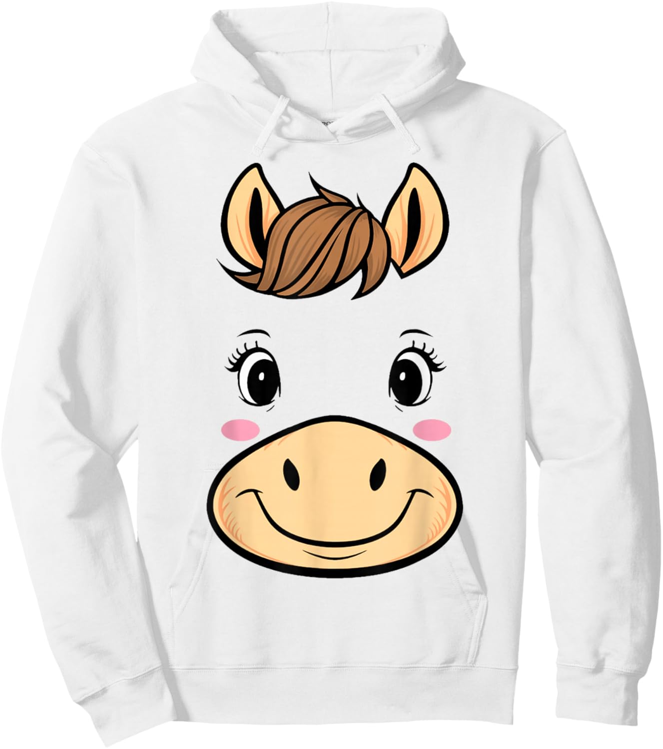 Horse Costume Cute Rubber Horse Face Halloween Men Women Kid Hoodie - Hoodie | White