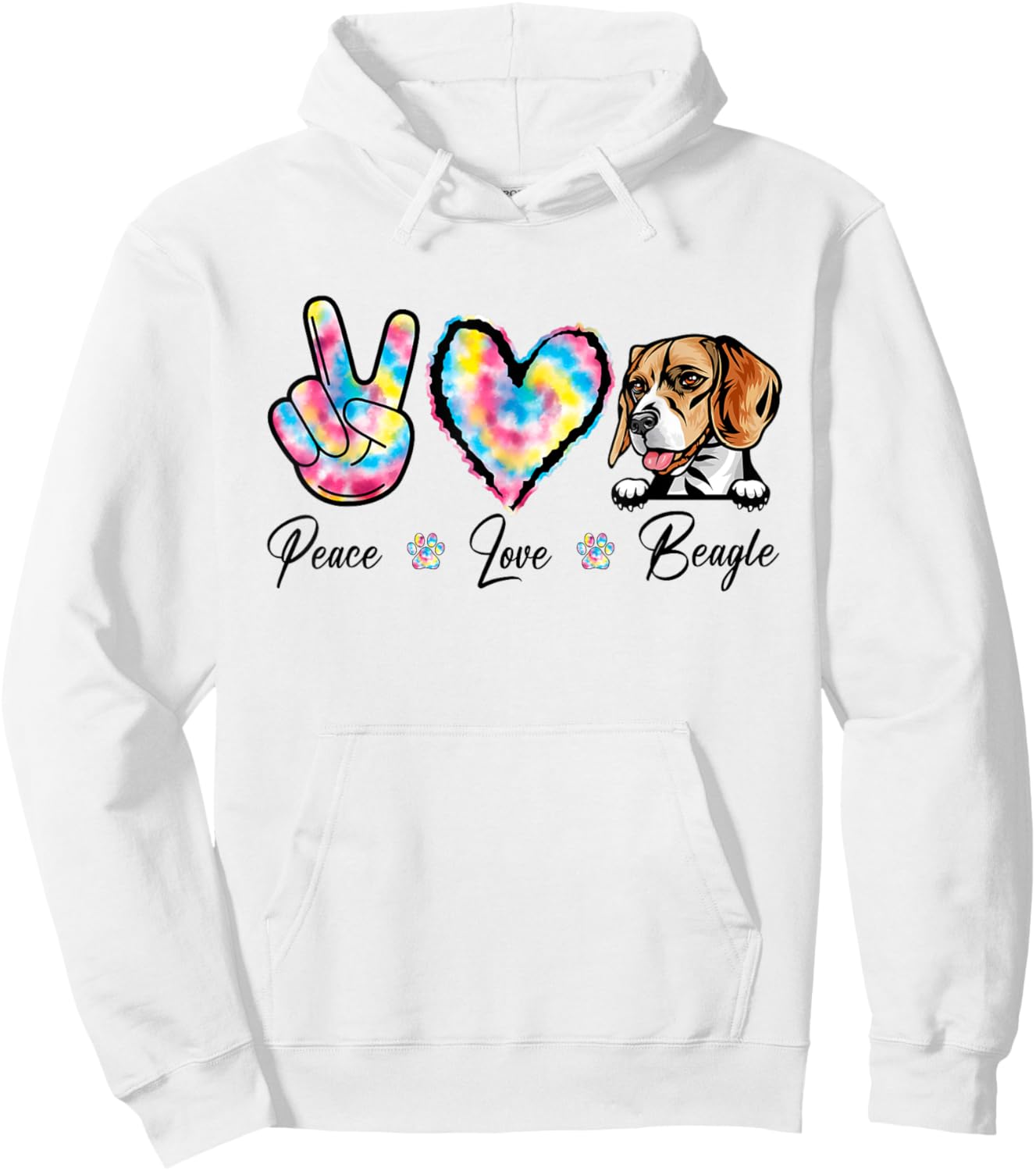 Tie Dye Peace Love Beagle Dog Puppy Paw Lover Men Women Kids Hoodie - Hoodie | White