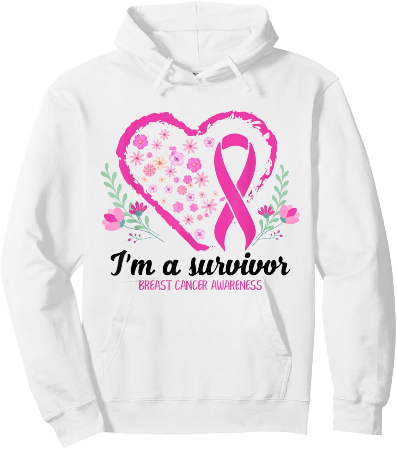 I'm A Survivor Breast Cancer Awareness Pink Ribbon Heart Hoodie - Hoodie | White