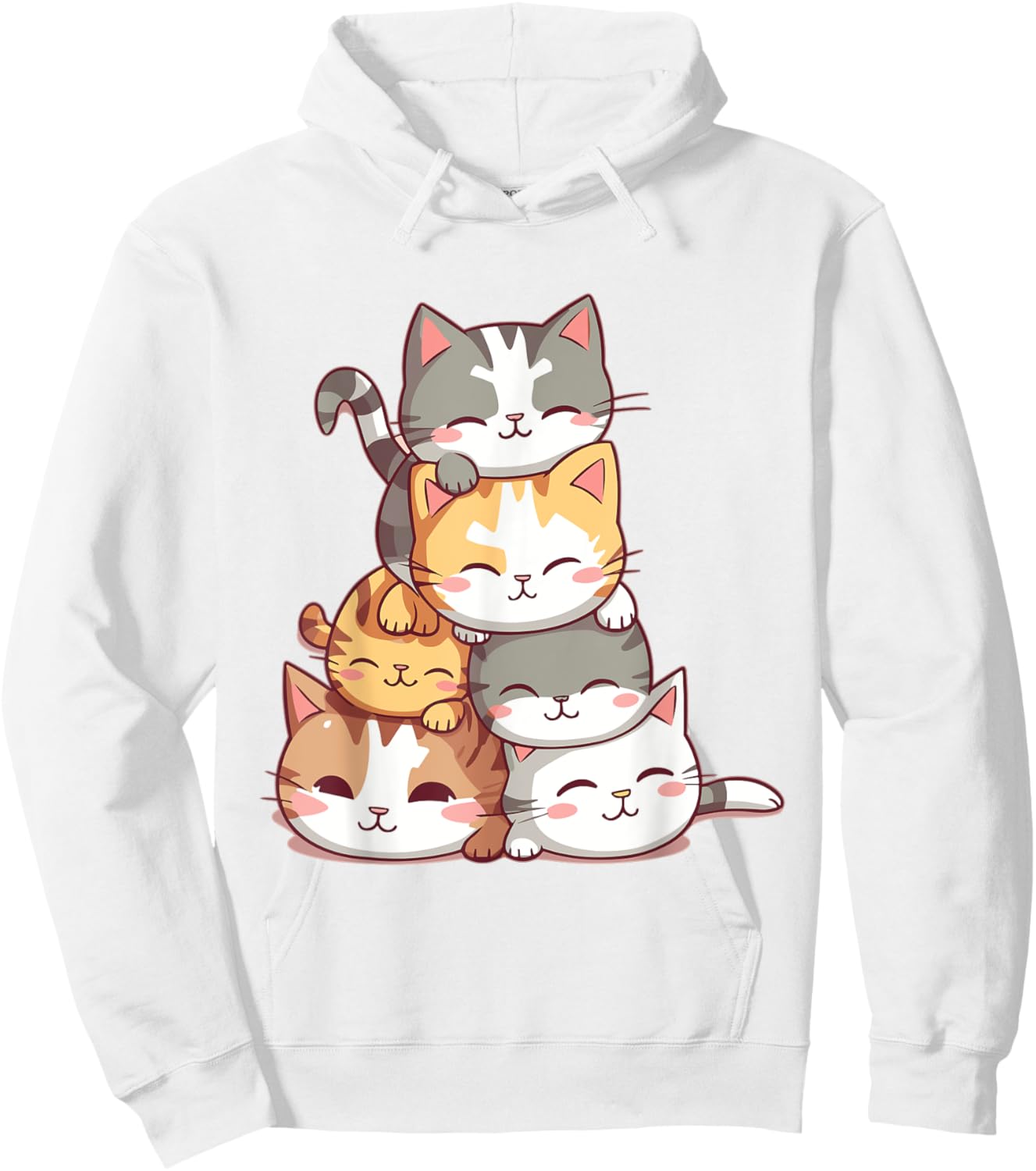 Cat Cute Kitty Pile Cats Anime Kawaii Neko Women Girls Hoodie - Hoodie | White