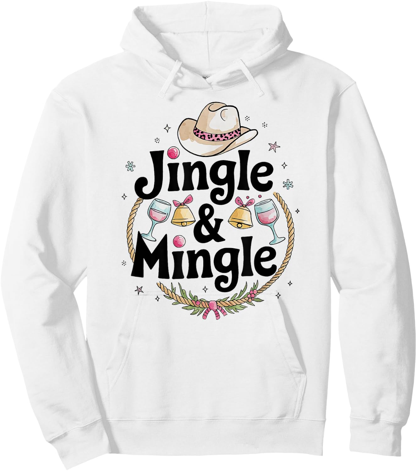Cowgirl Christmas Party Pink Happy Hour Jingle & Mingle Hoodie - Hoodie | White