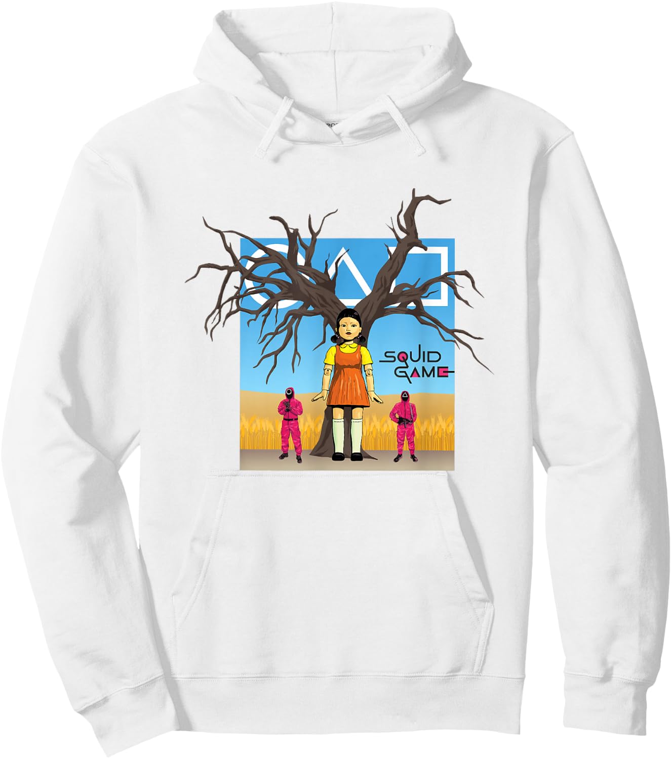 Squid Game 2 Doll & Guards In Red Light Green Light Field Hoodie - Hoodie | White