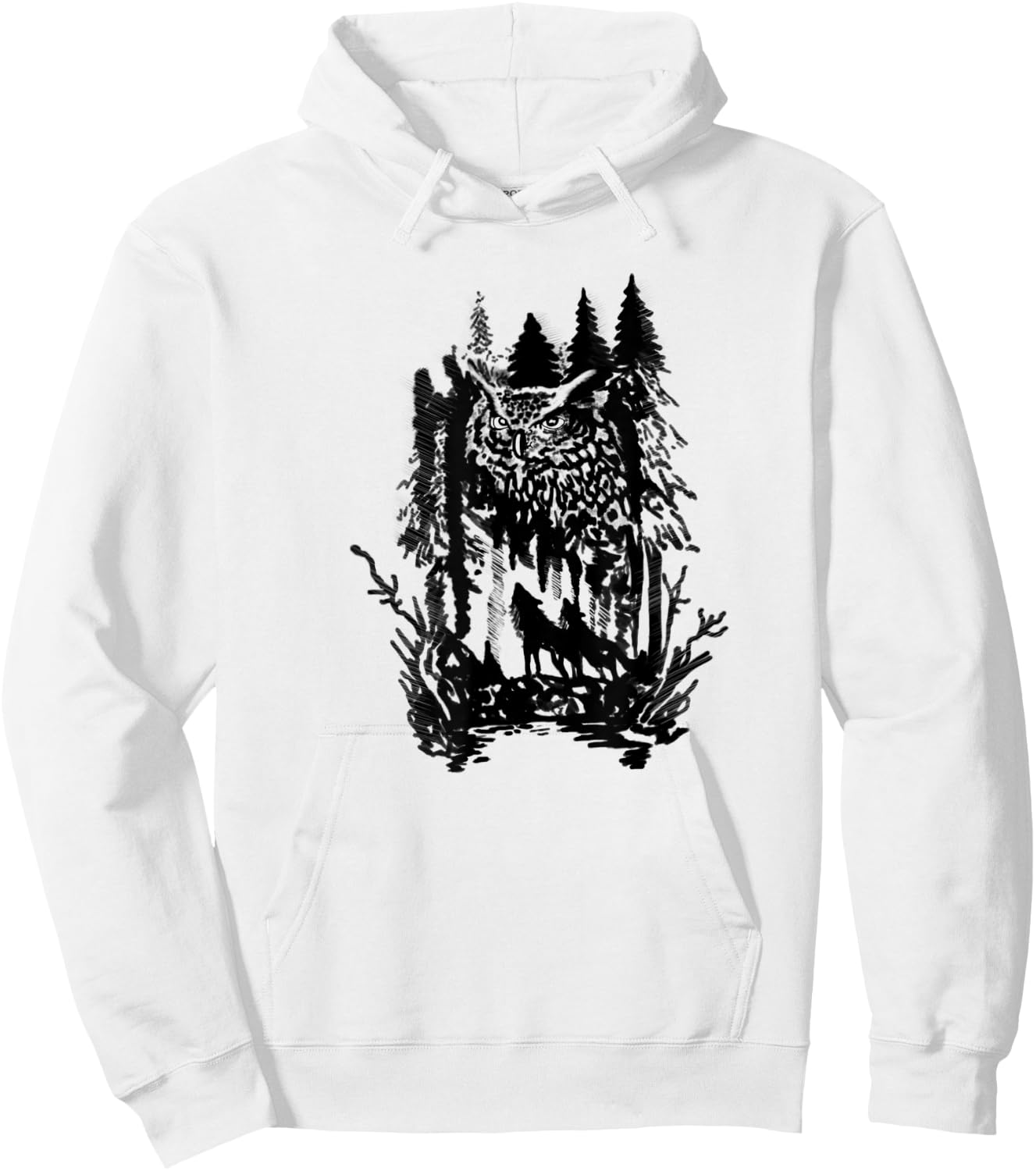 Beautiful harmony owls and wolves with forest design Hoodie - Hoodie | White