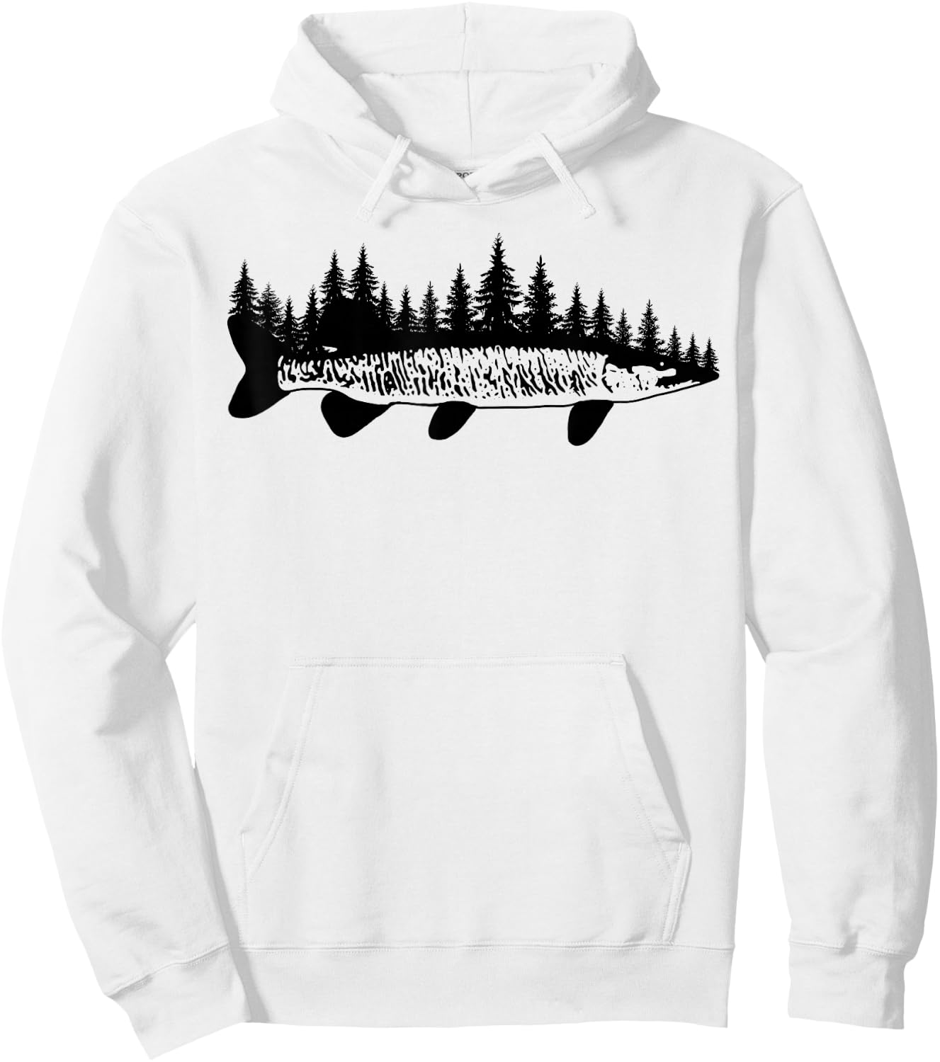 Tiger Musky Pine Forest Treeline - Outdoor Fishing Angler Hoodie - Hoodie | White