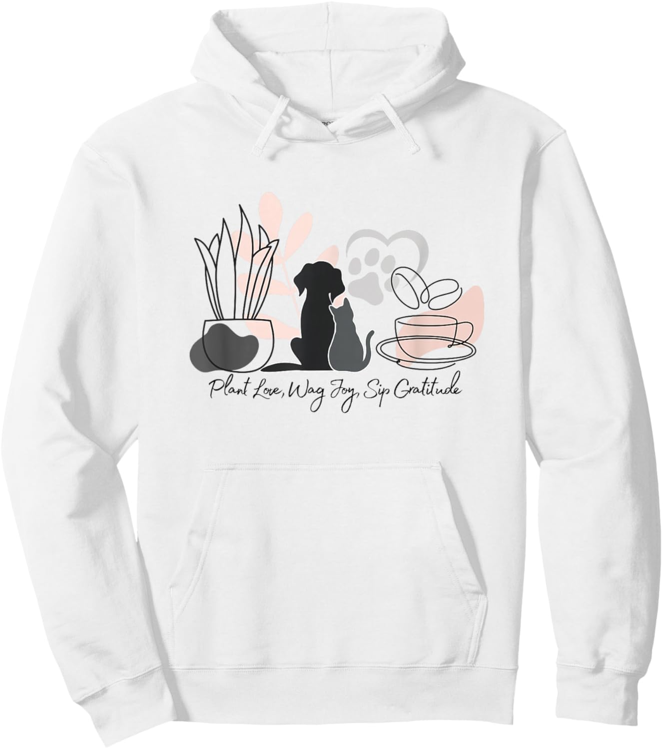 Aesthetic Minimalistic Plant Dog Coffee Art Drawing Women Hoodie - Hoodie | White