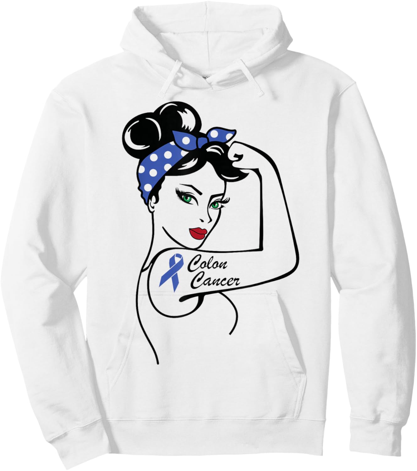 Colon Cancer Awareness Warrior Blue Ribbon Colorectal Hoodie - Hoodie | White