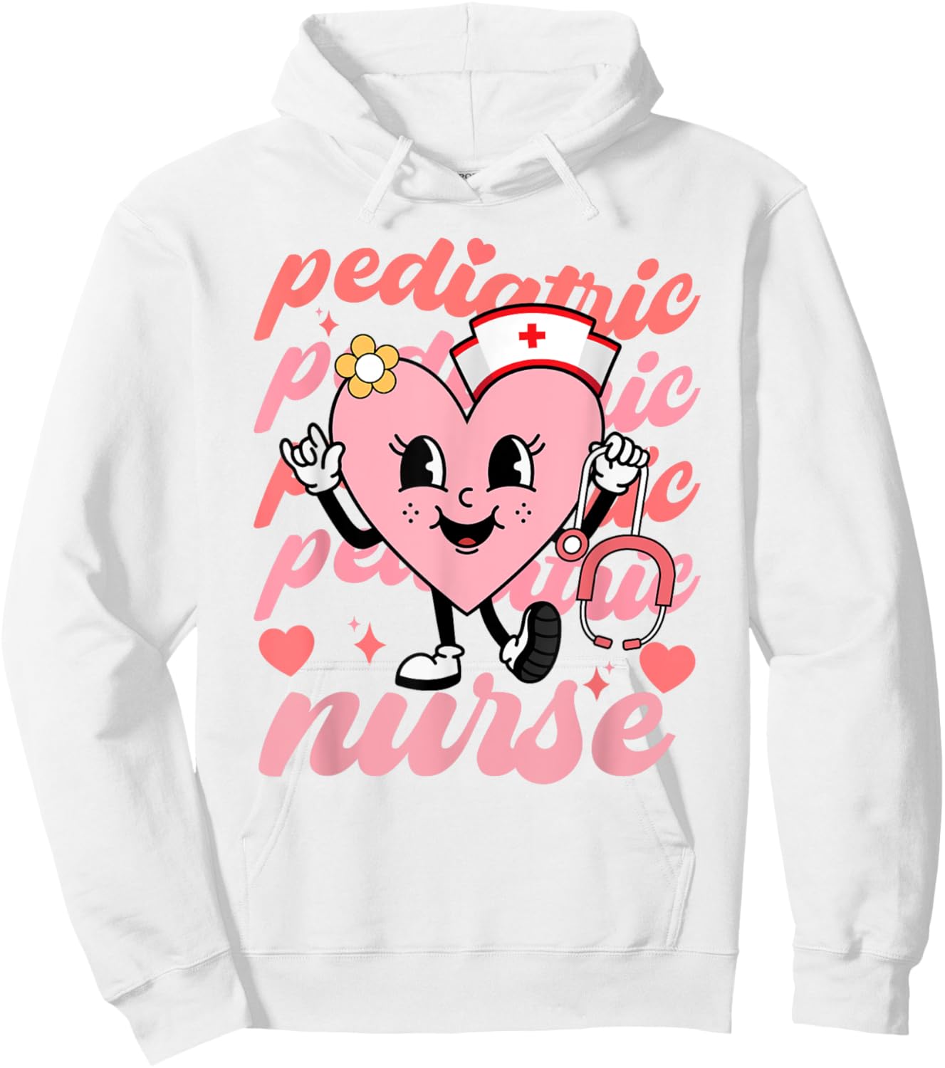 Retro Pediatric Nurse Cute Valentines Day Hearts Stethoscope Hoodie - Hoodie | White