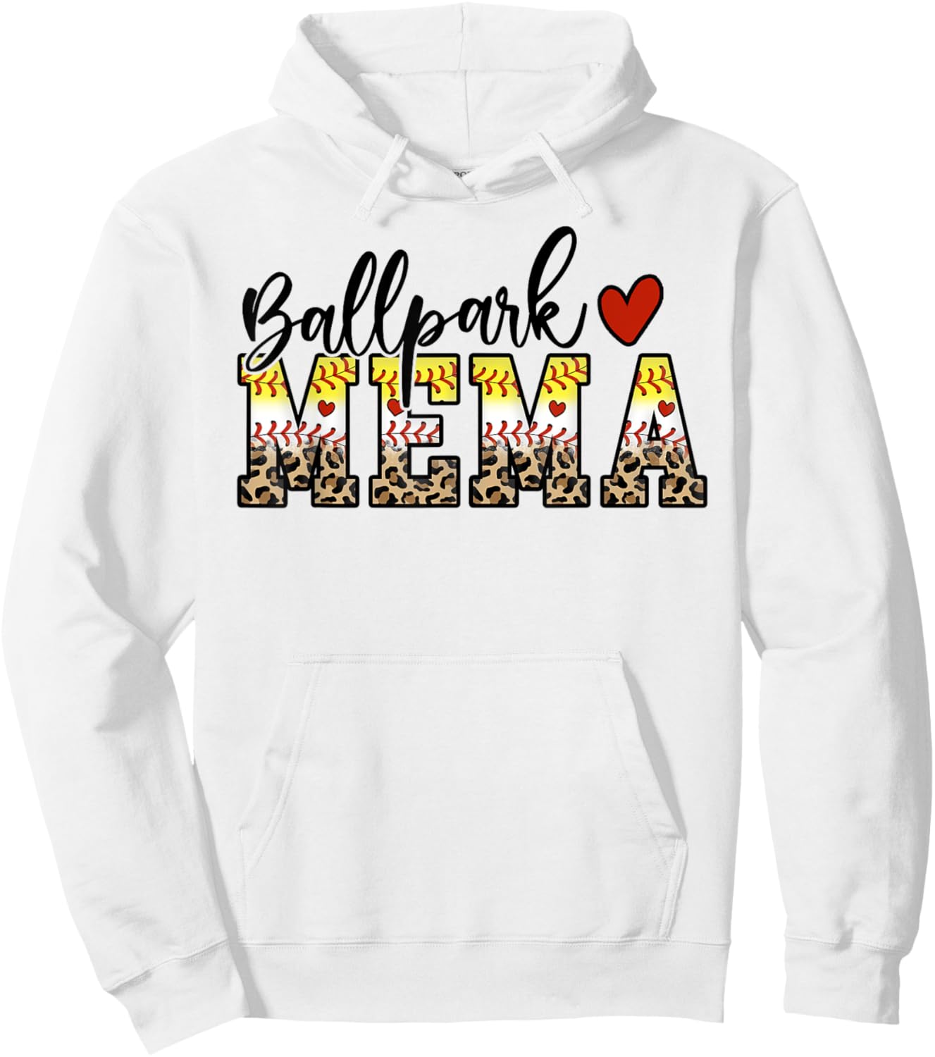 BallPark Mema Baseball Softball Mom Leopard Mother's Day Hoodie - Hoodie | White
