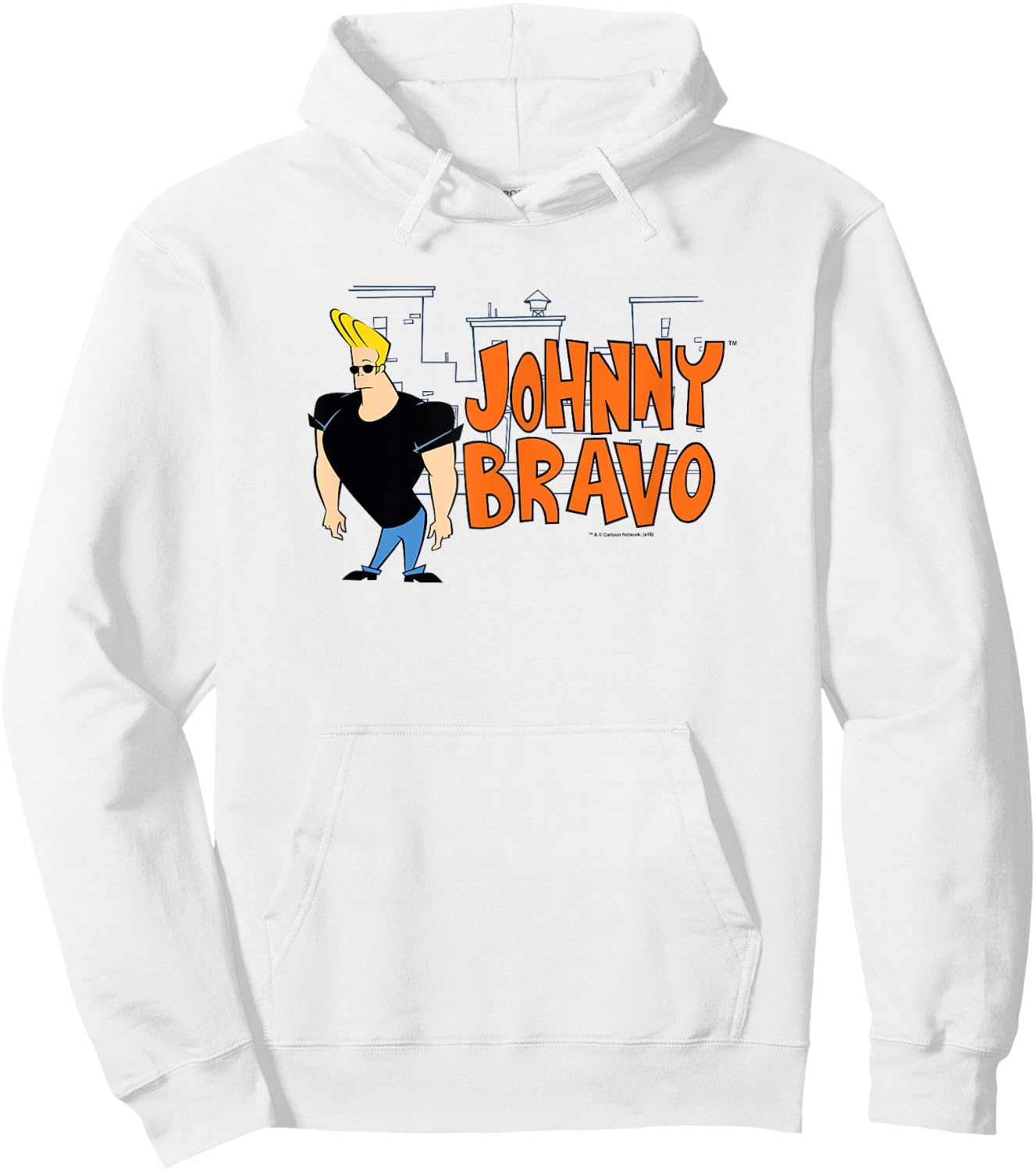 Cartoon Network Johnny Bravo City Logo , Men's, Blue, Small, Short Sleeve, Classic Fit, Cotton 100% Hoodie - Hoodie | White