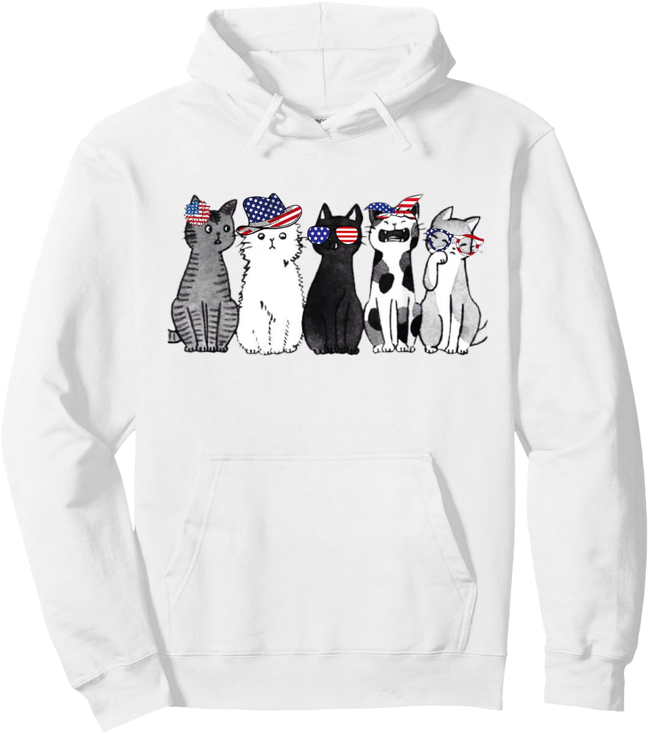 cat lover July 4th Forth of July funny cats American Flag Hoodie - Hoodie | White
