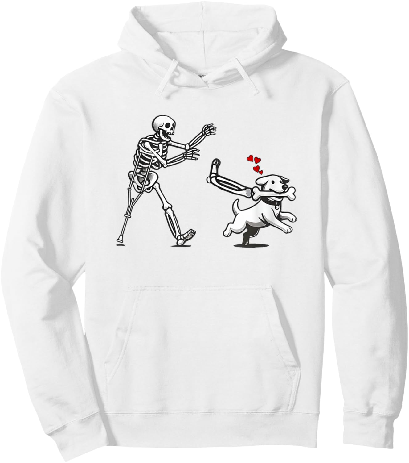 Funny Skeleton Chasing Dog, Funny Dog, Halloween Skeleton Hoodie - Hoodie | White